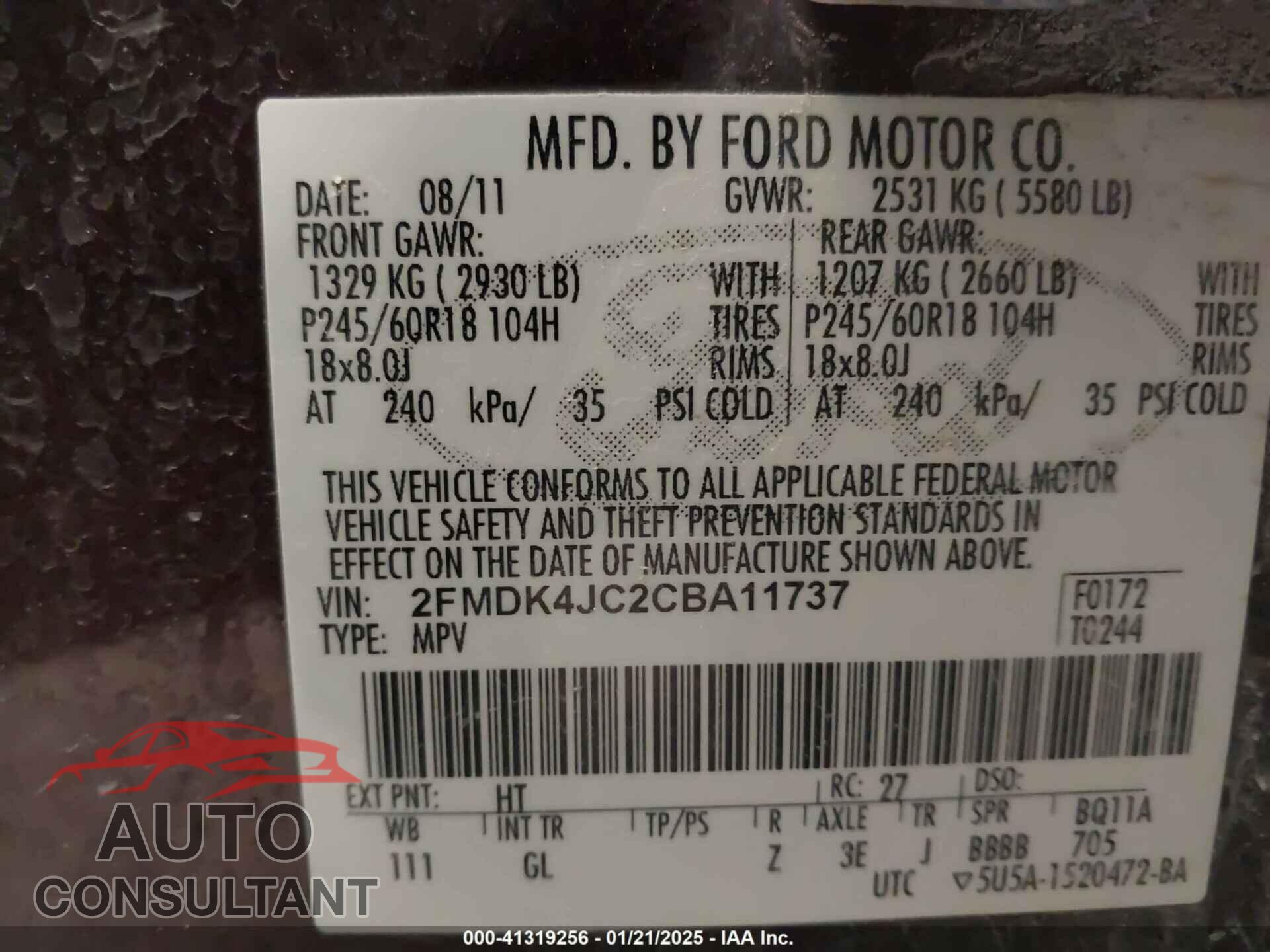 FORD EDGE 2012 - 2FMDK4JC2CBA11737