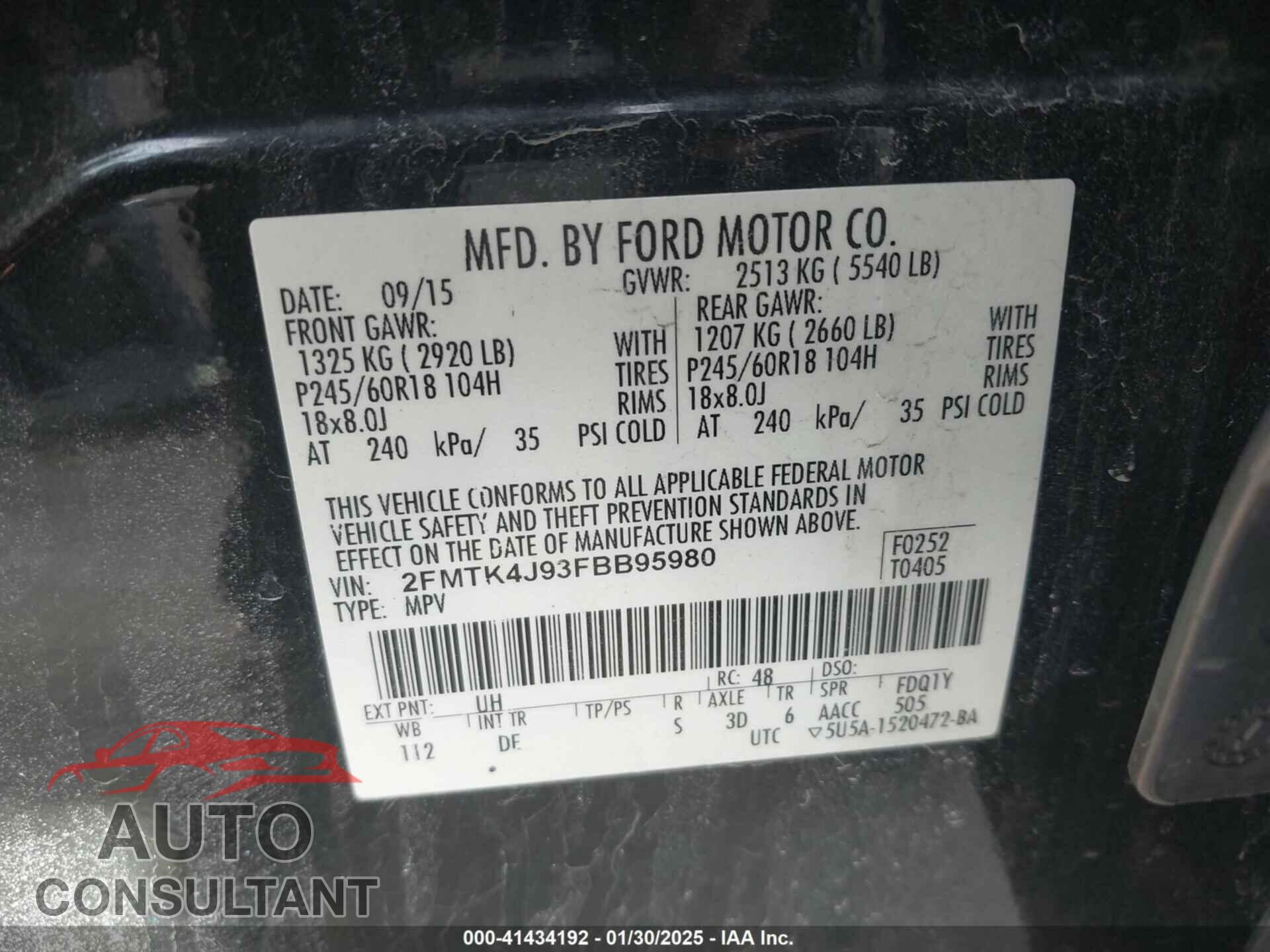 FORD EDGE 2015 - 2FMTK4J93FBB95980