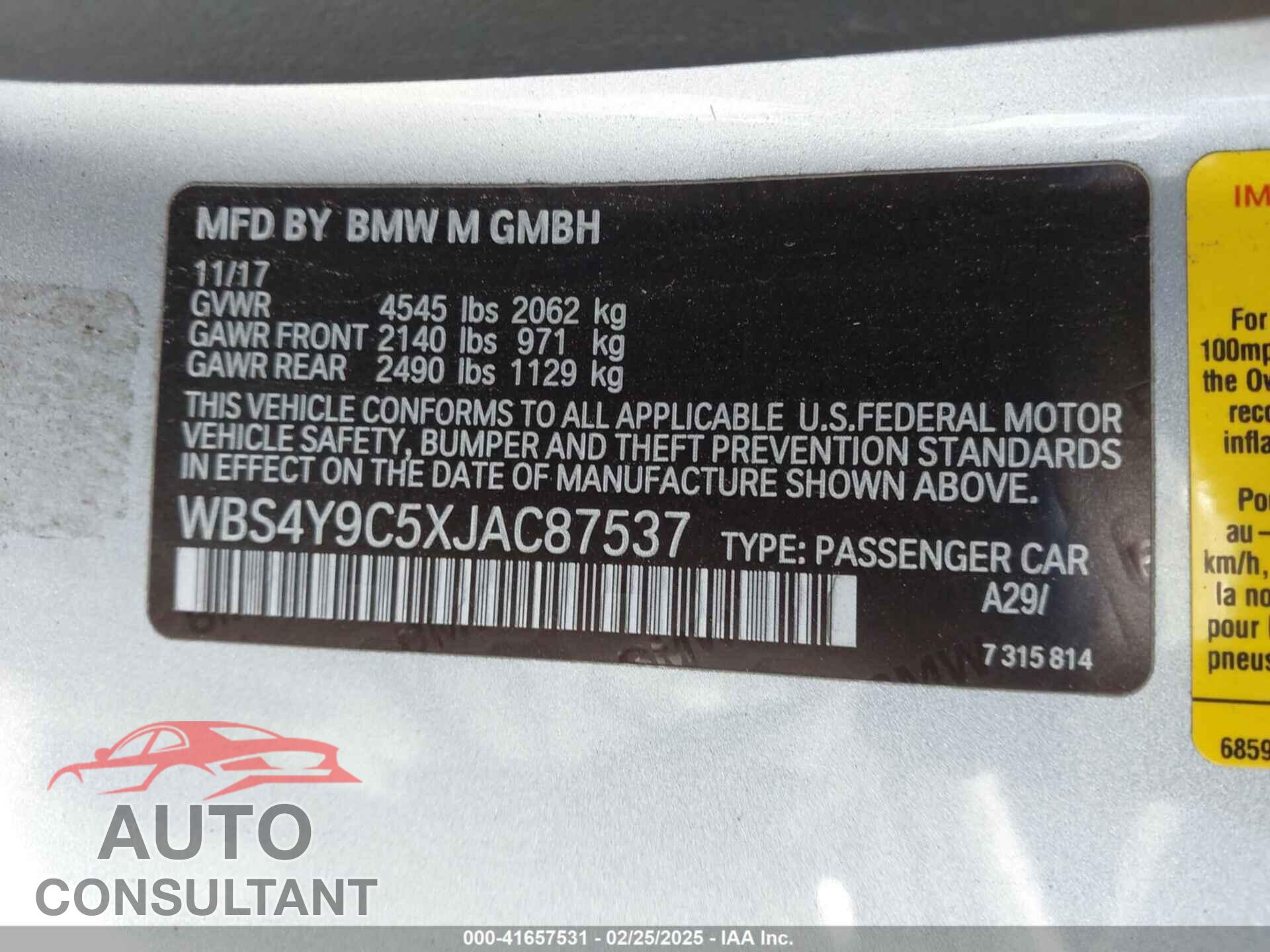 BMW M4 2018 - WBS4Y9C5XJAC87537