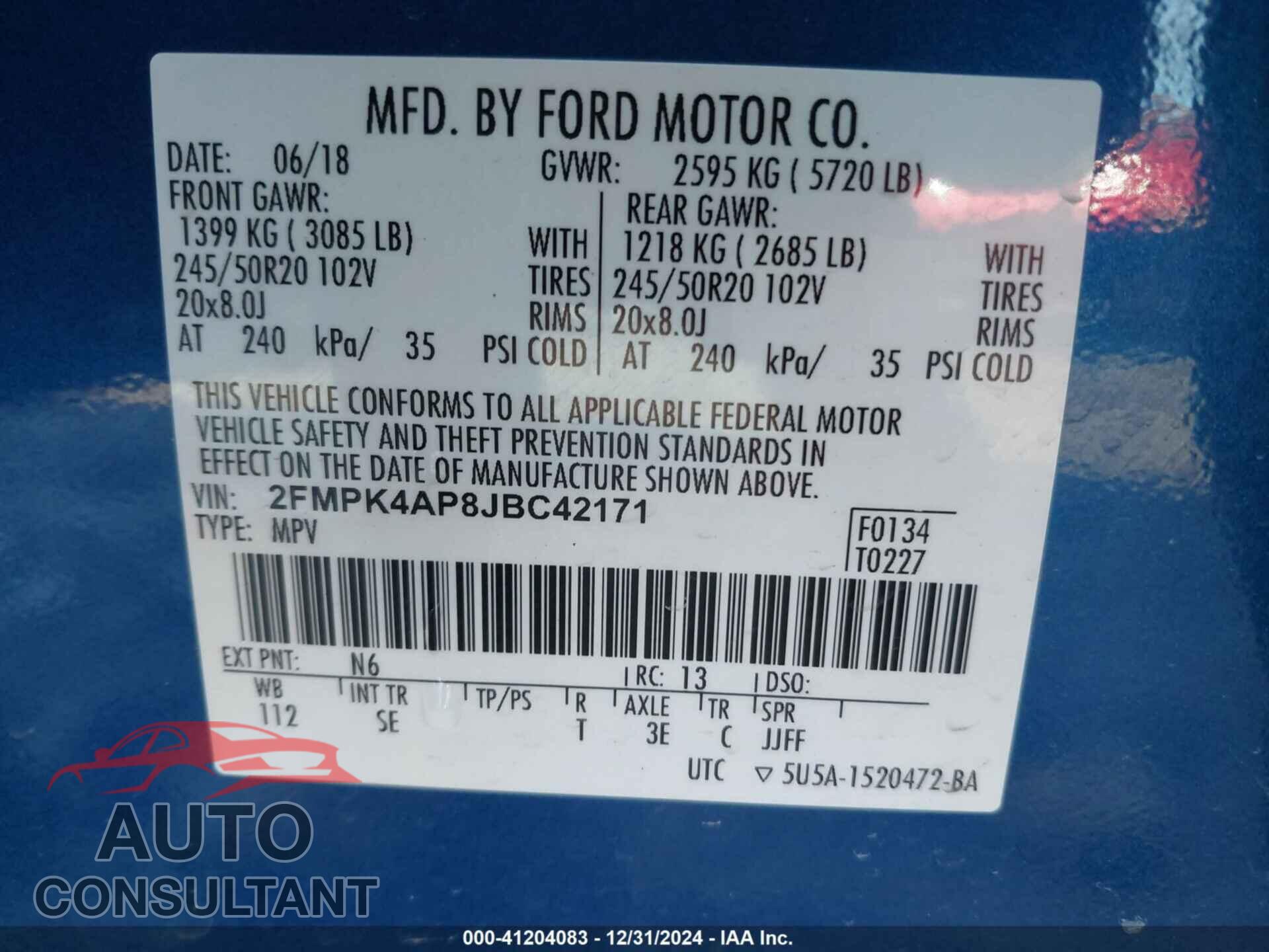 FORD EDGE 2018 - 2FMPK4AP8JBC42171