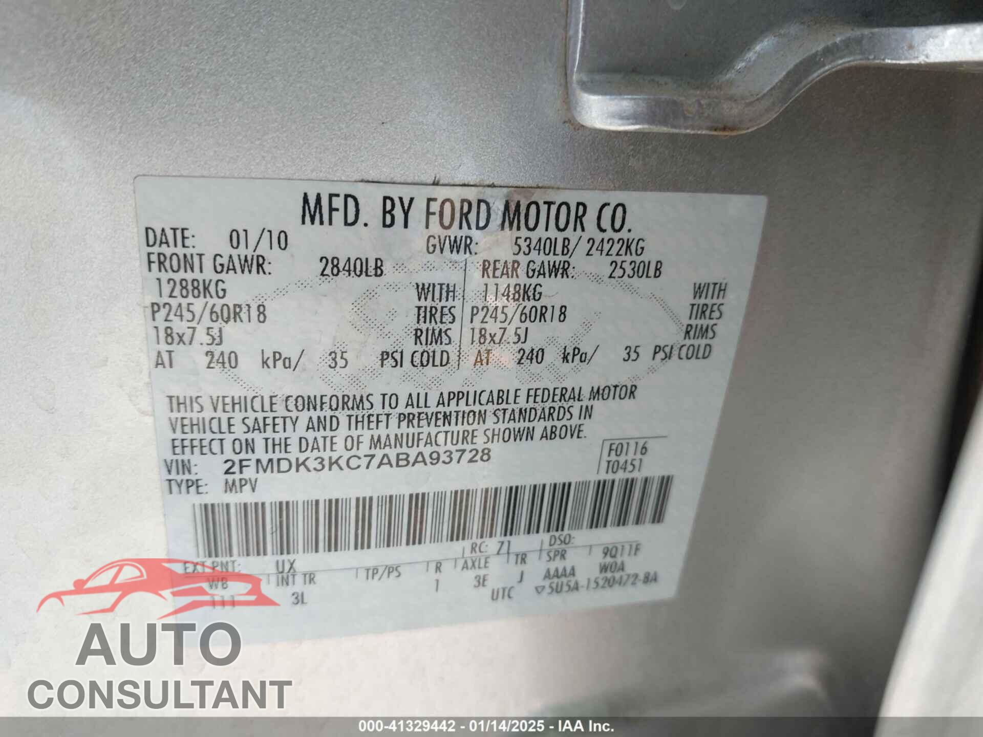 FORD EDGE 2010 - 2FMDK3KC7ABA93728
