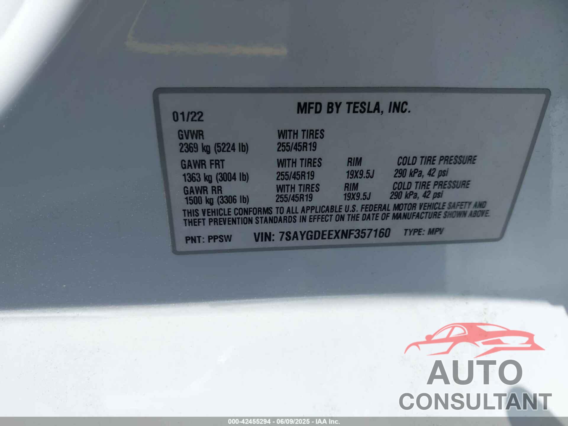 TESLA MODEL Y 2022 - 7SAYGDEEXNF357160