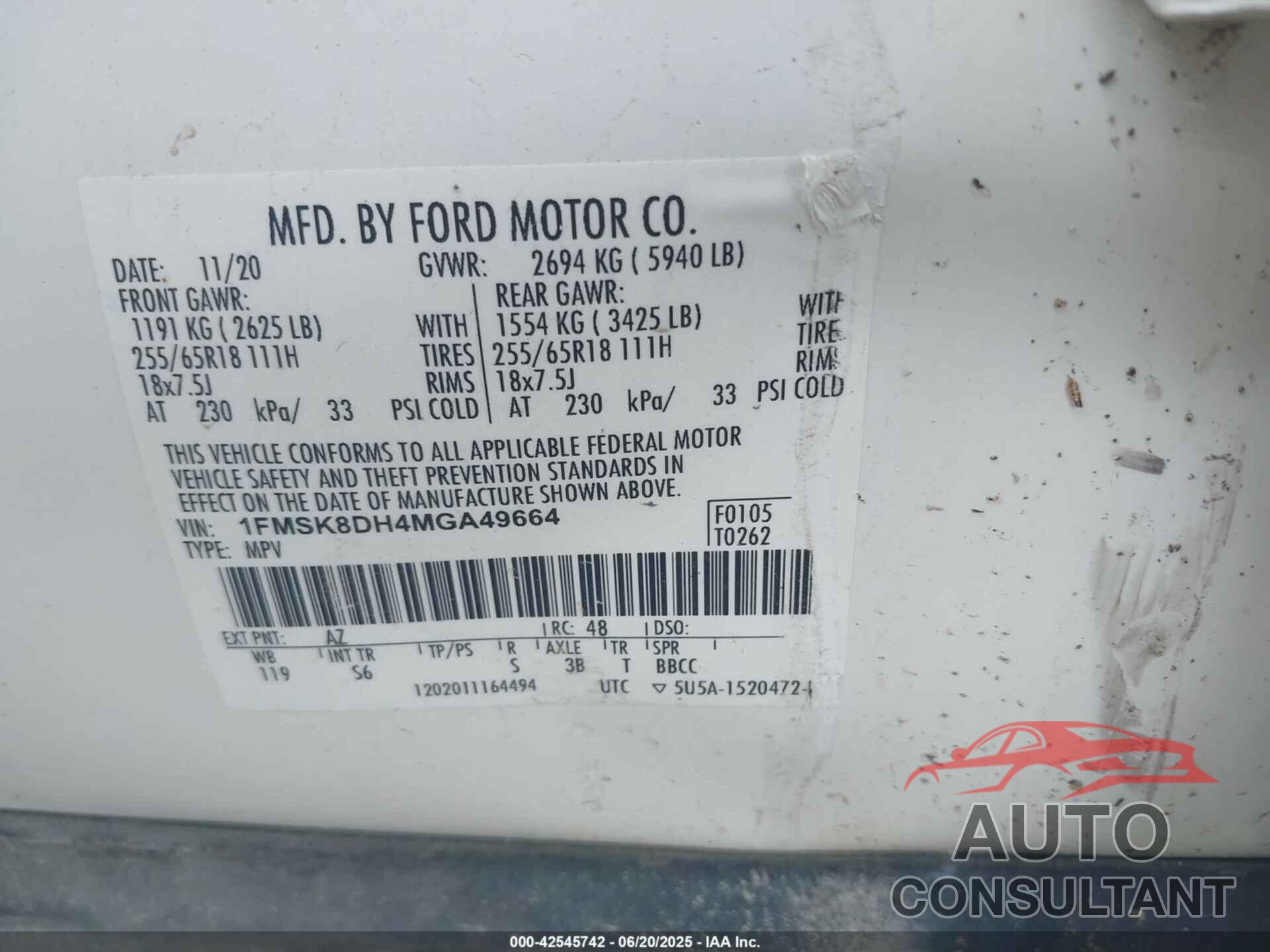 FORD EXPLORER 2021 - 1FMSK8DH4MGA49664