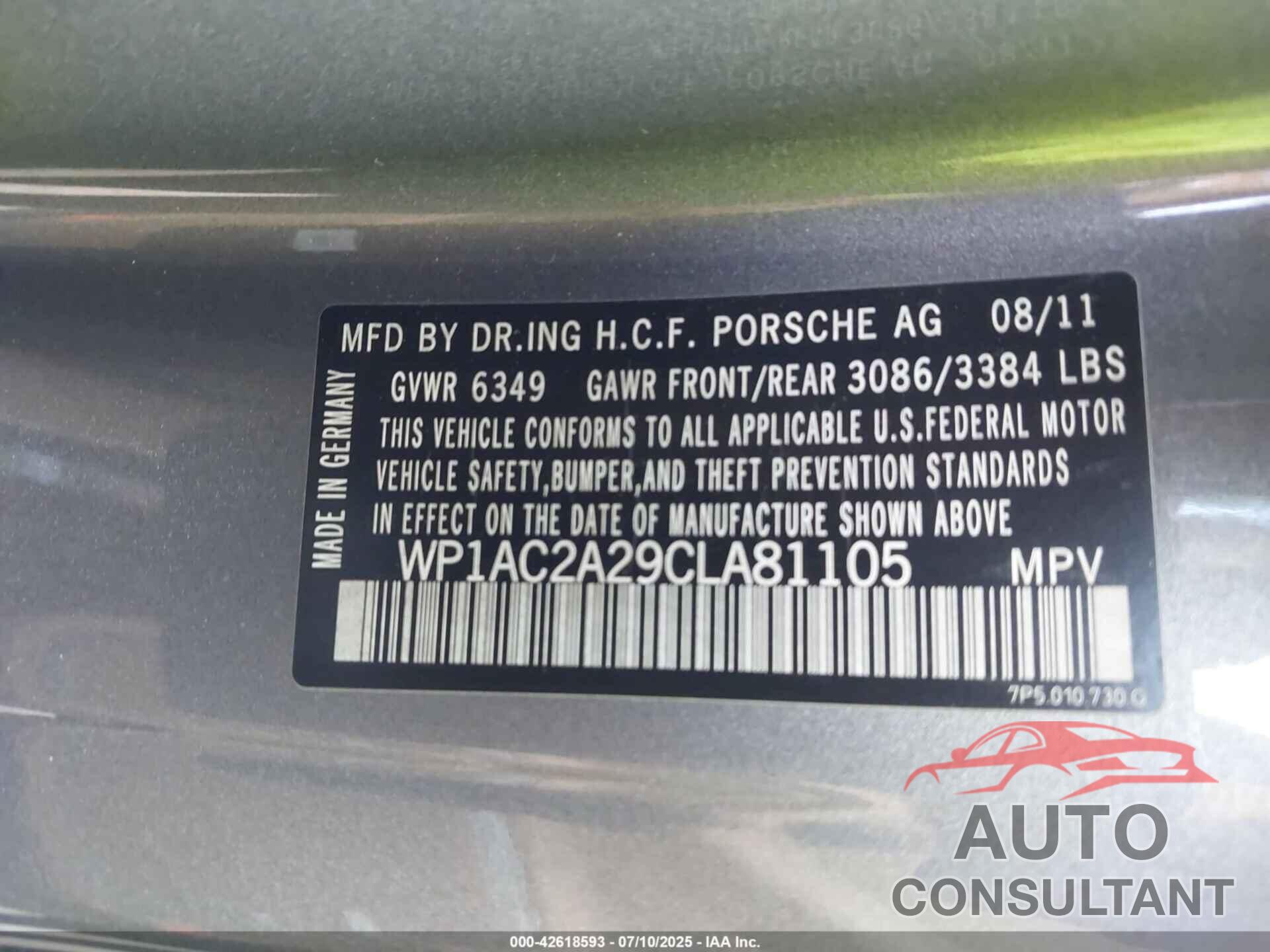 PORSCHE CAYENNE 2012 - WP1AC2A29CLA81105