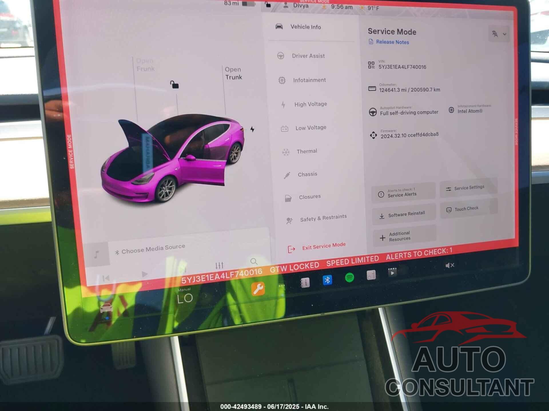TESLA MODEL 3 2020 - 5YJ3E1EA4LF740016
