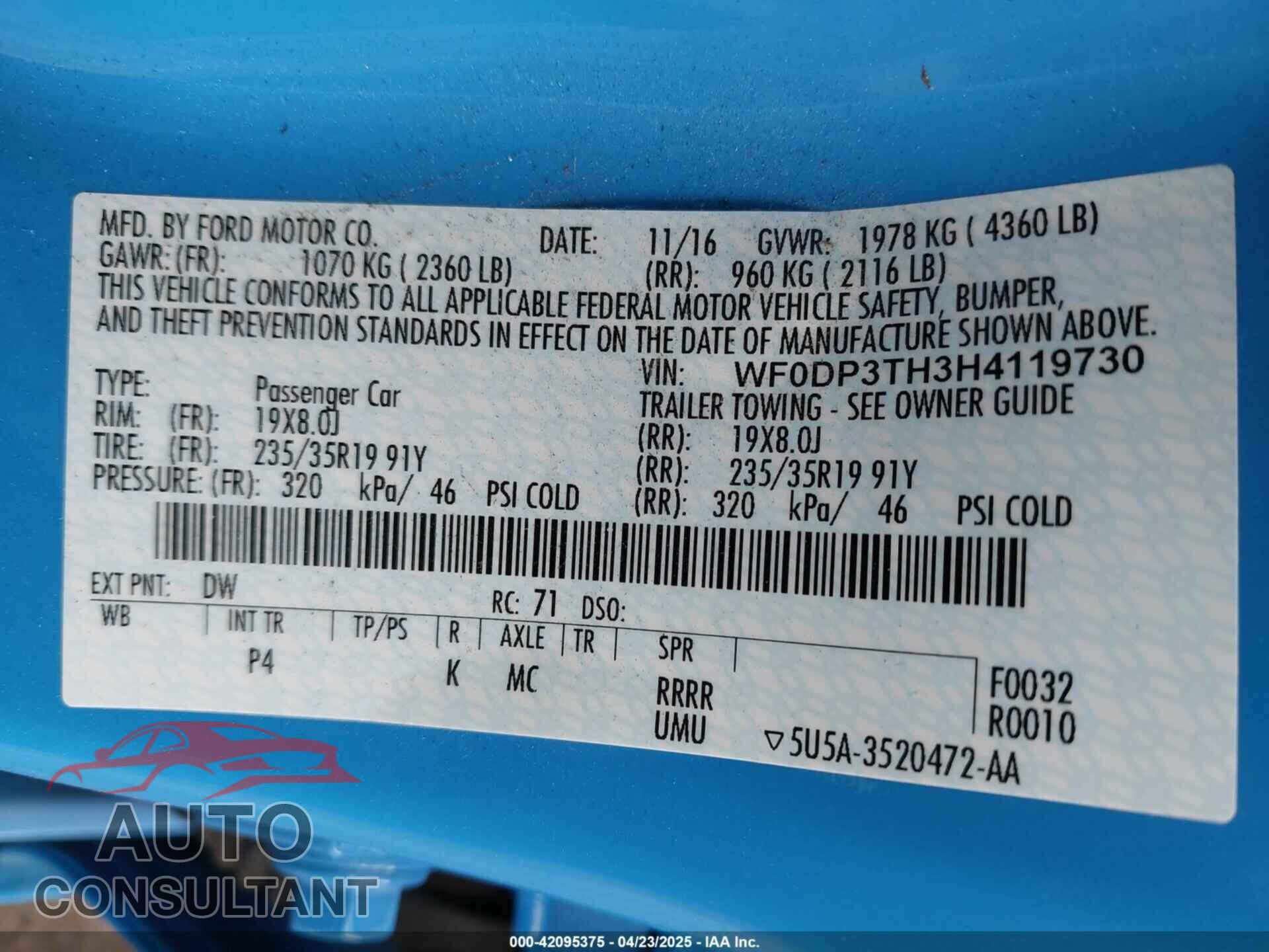 FORD FOCUS RS 2017 - WF0DP3TH3H4119730