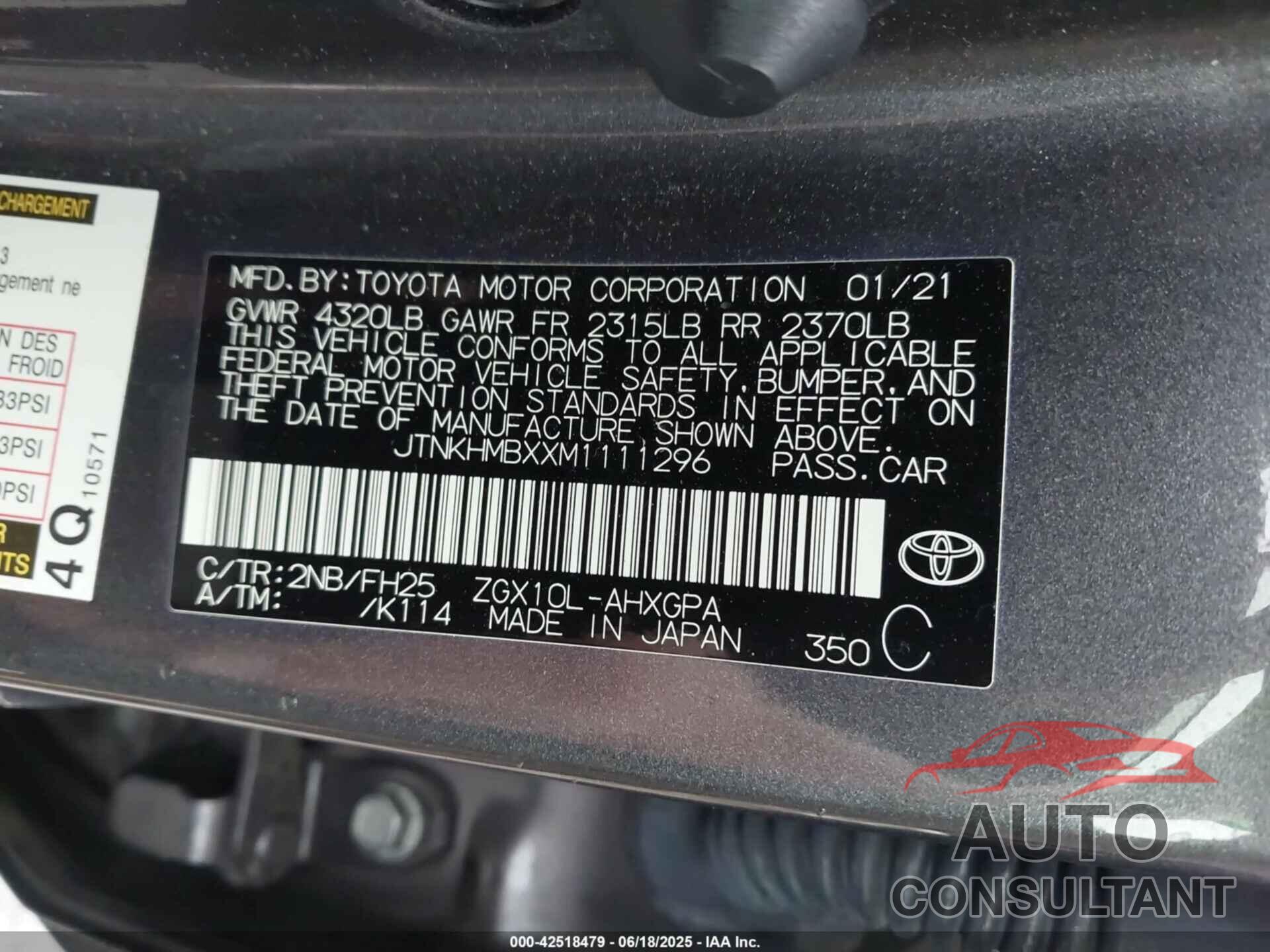 TOYOTA C-HR 2021 - JTNKHMBXXM1111296