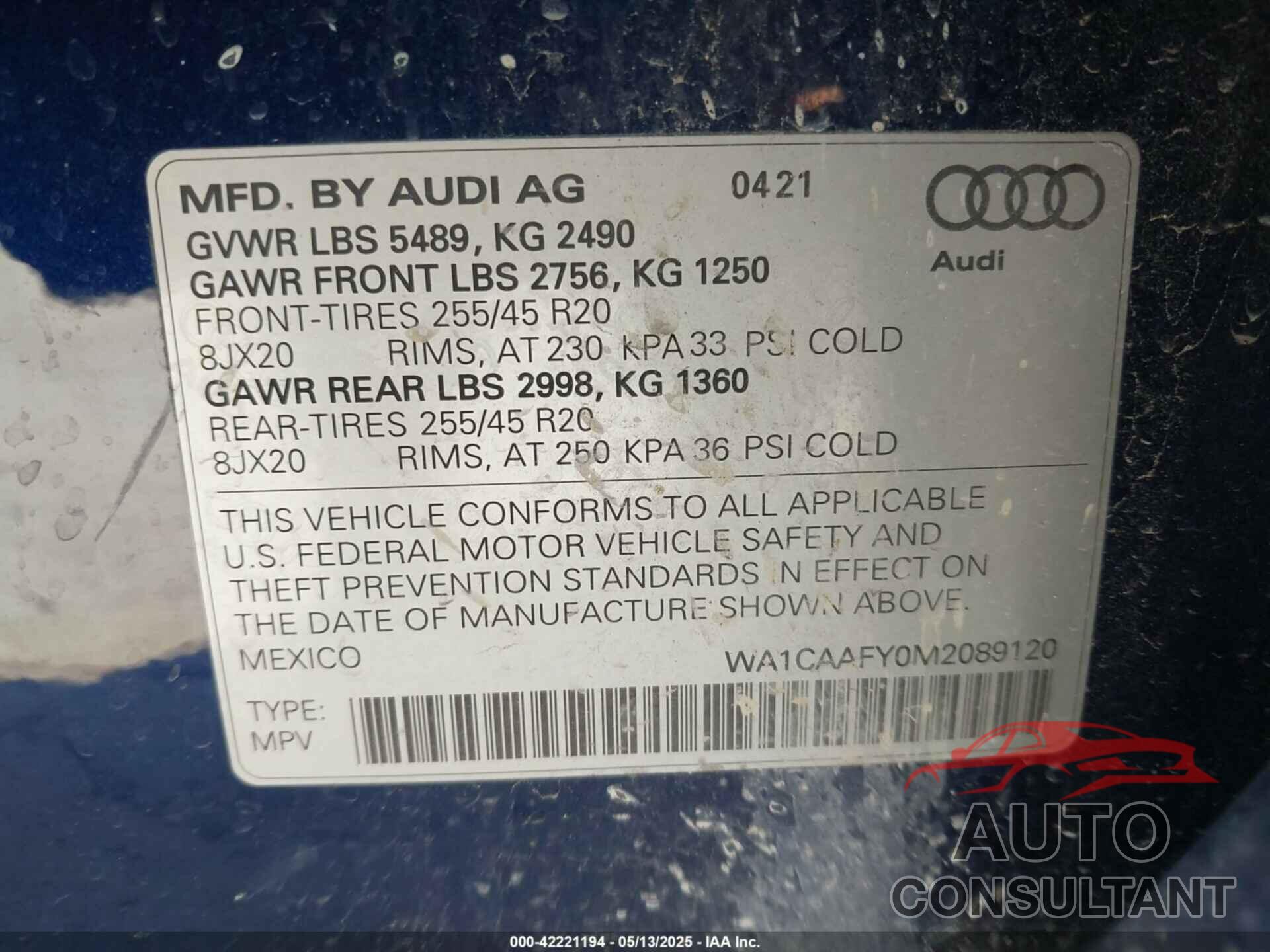 AUDI Q5 2021 - WA1CAAFY0M2089120