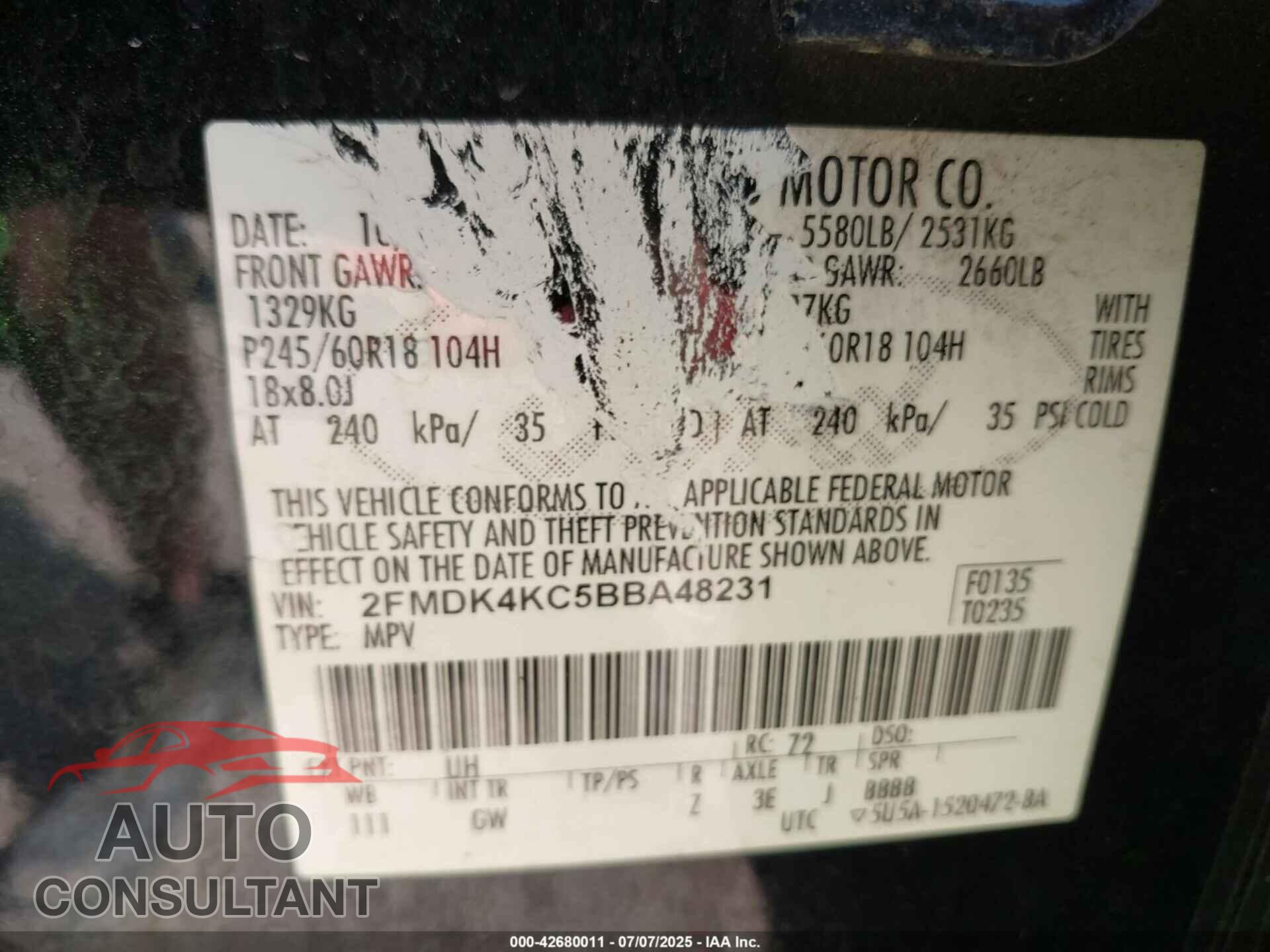 FORD EDGE 2011 - 2FMDK4KC5BBA48231