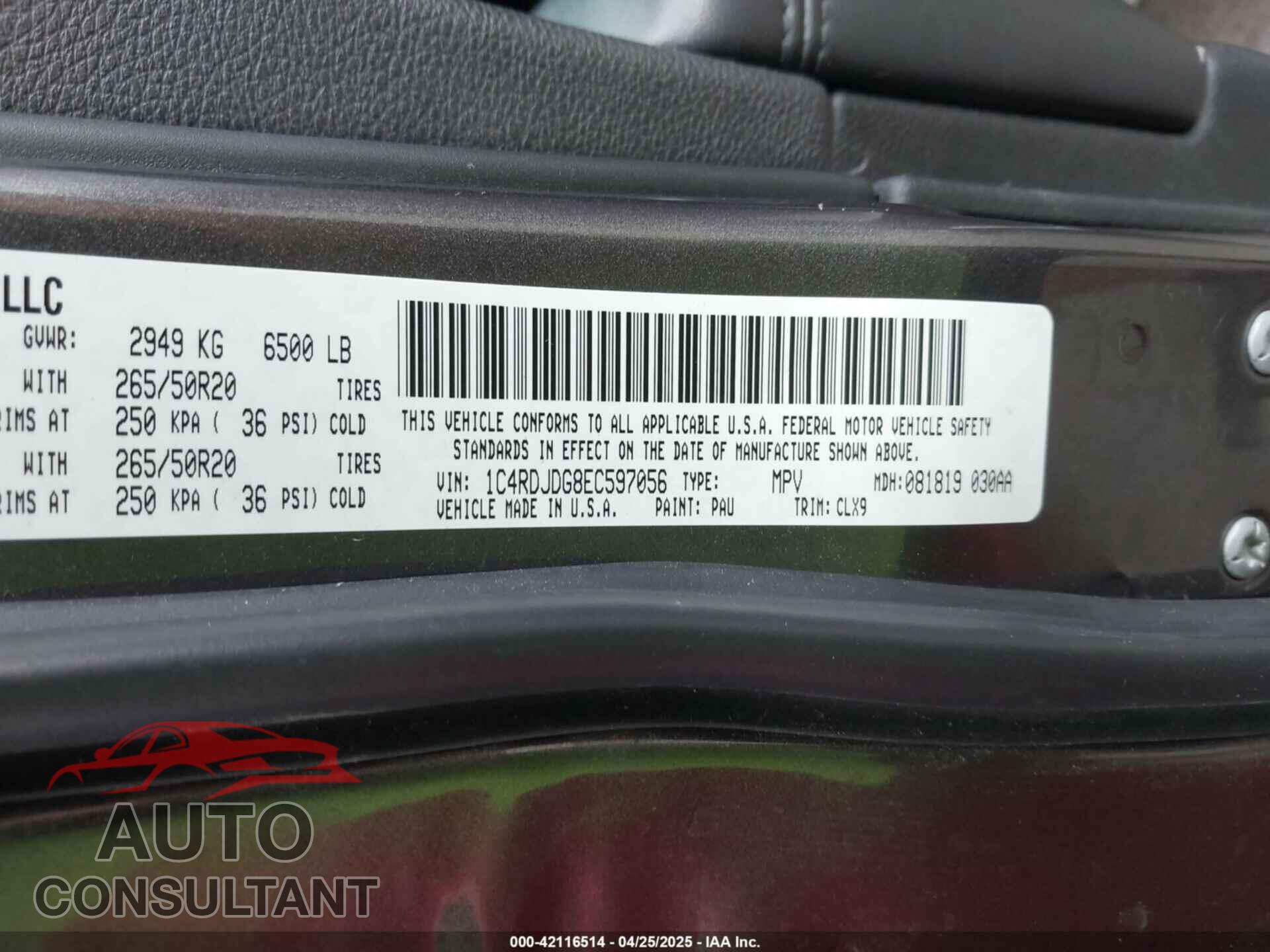 DODGE DURANGO 2014 - 1C4RDJDG8EC597056