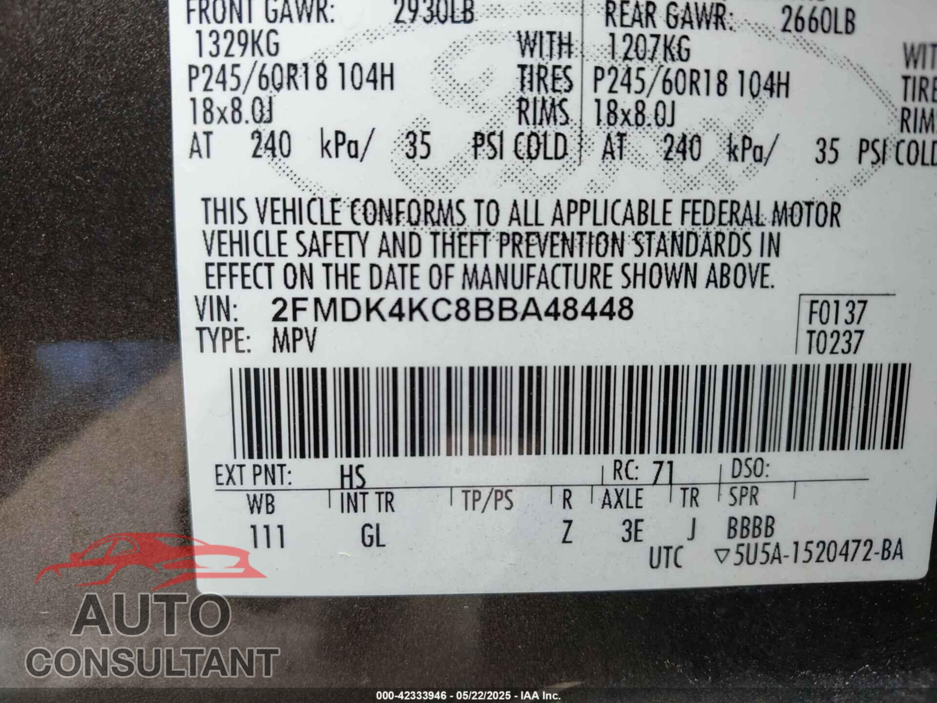 FORD EDGE 2011 - 2FMDK4KC8BBA48448