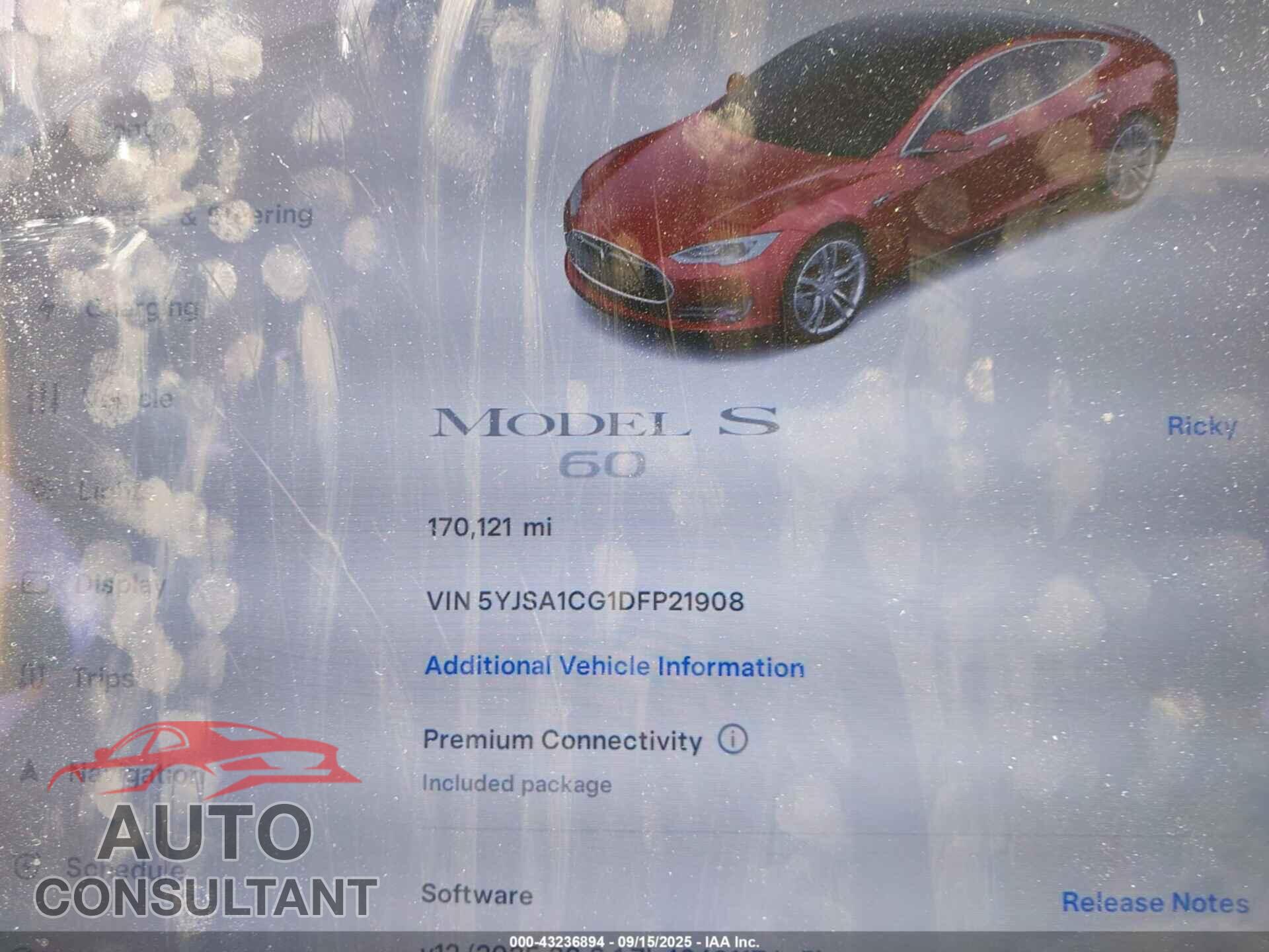 TESLA MODEL S 2013 - 5YJSA1CG1DFP21908