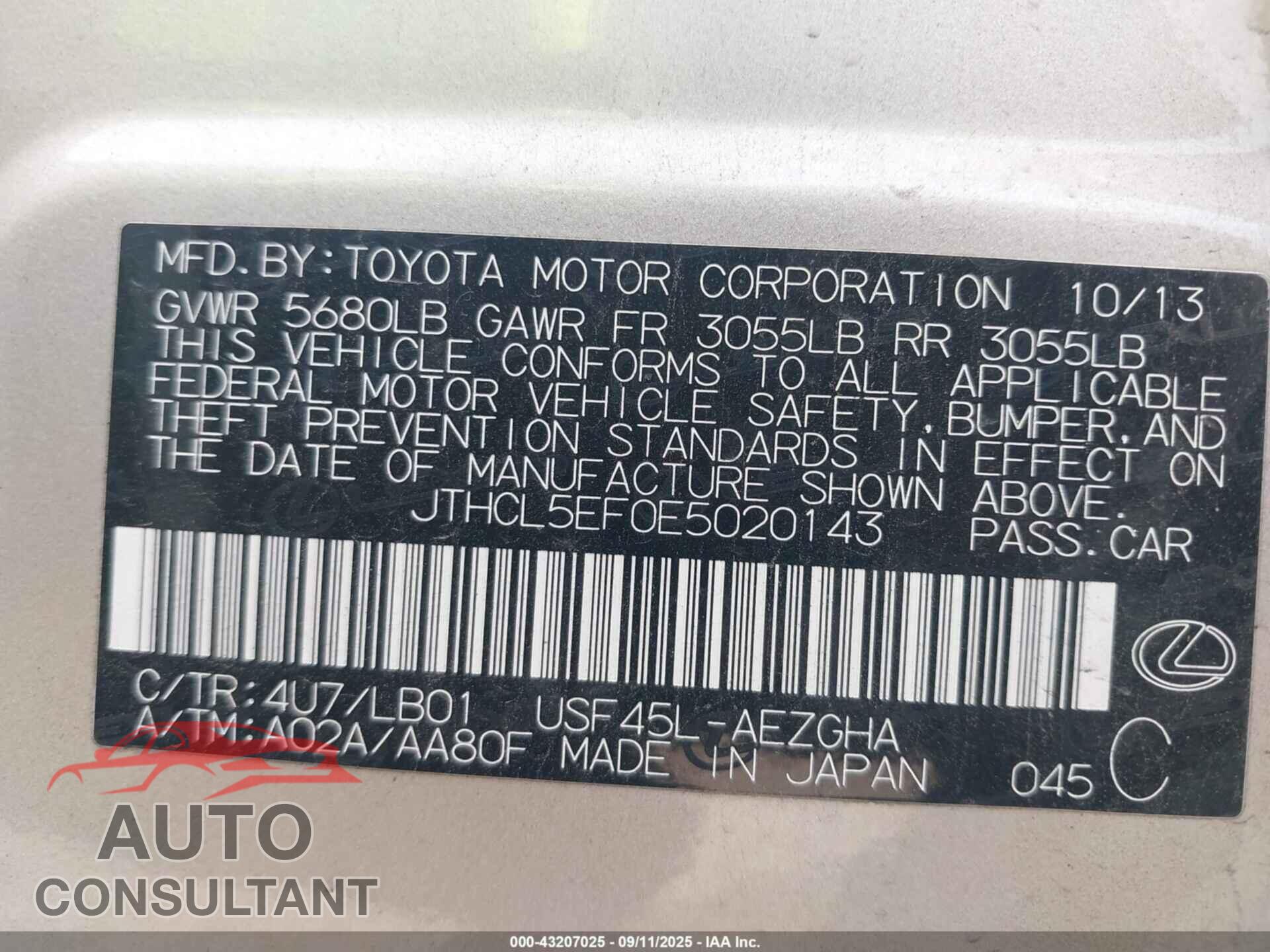 LEXUS LS 460 2014 - JTHCL5EF0E5020143