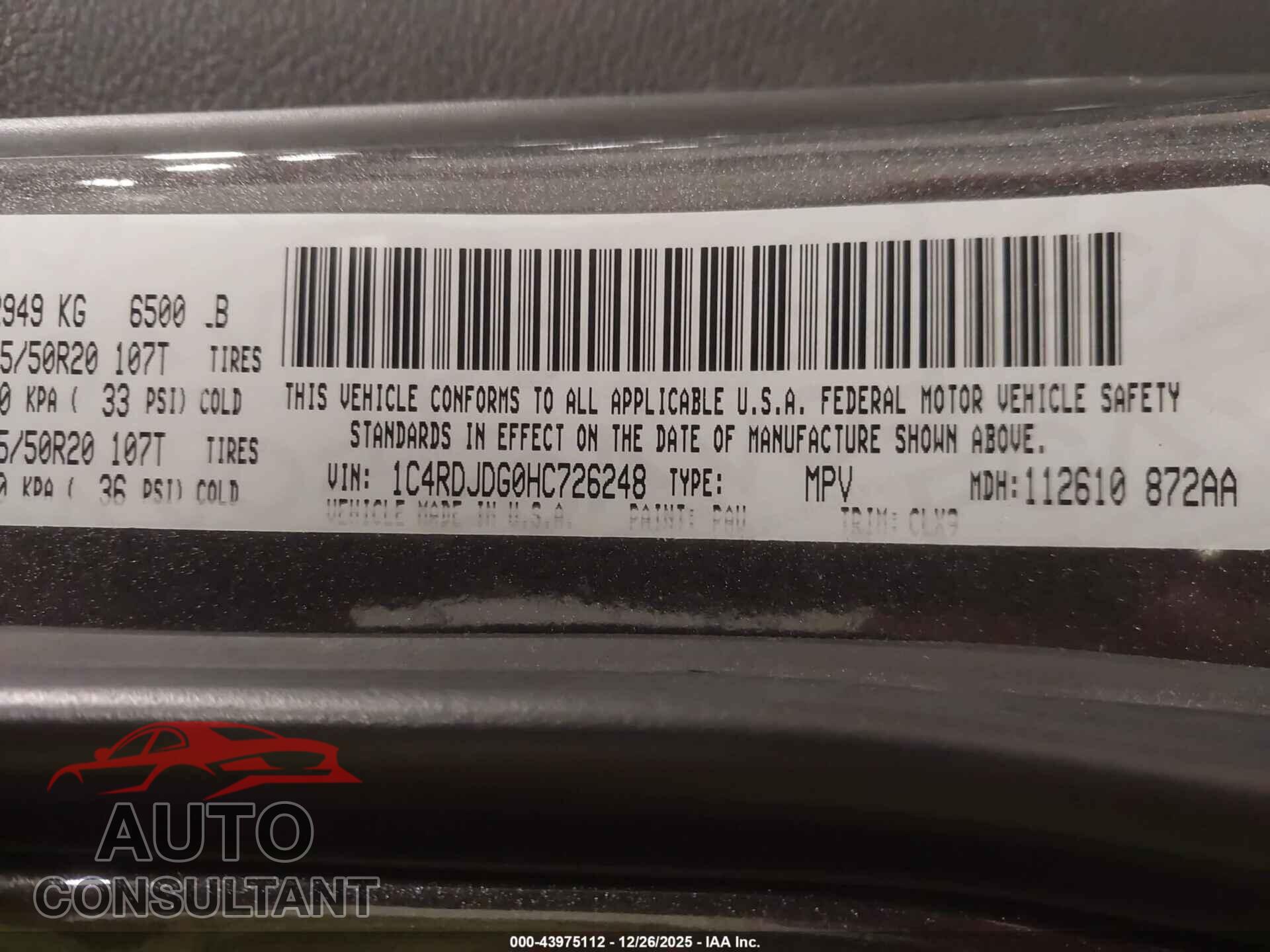 DODGE DURANGO 2017 - 1C4RDJDG0HC726248