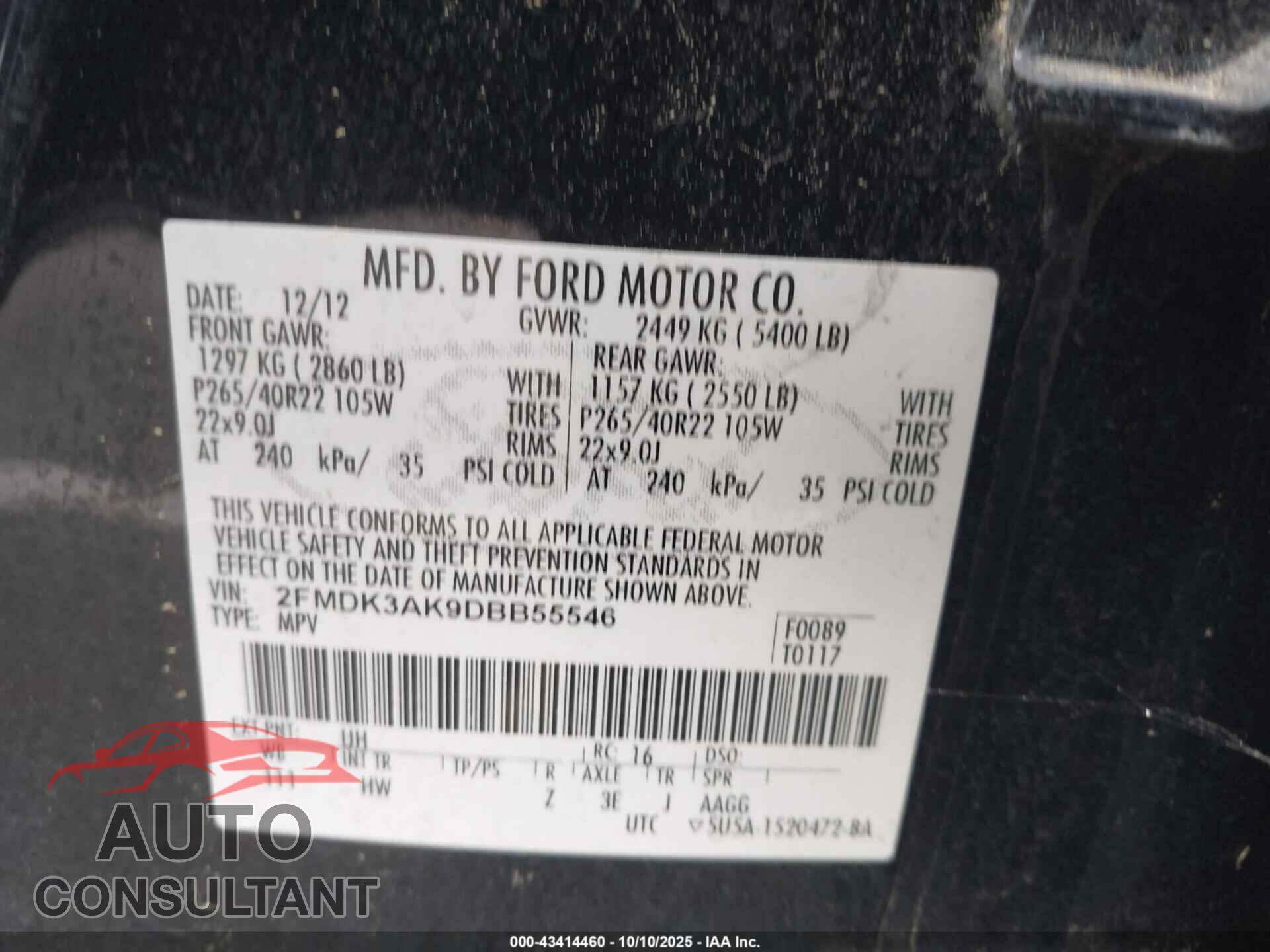 FORD EDGE 2013 - 2FMDK3AK9DBB55546