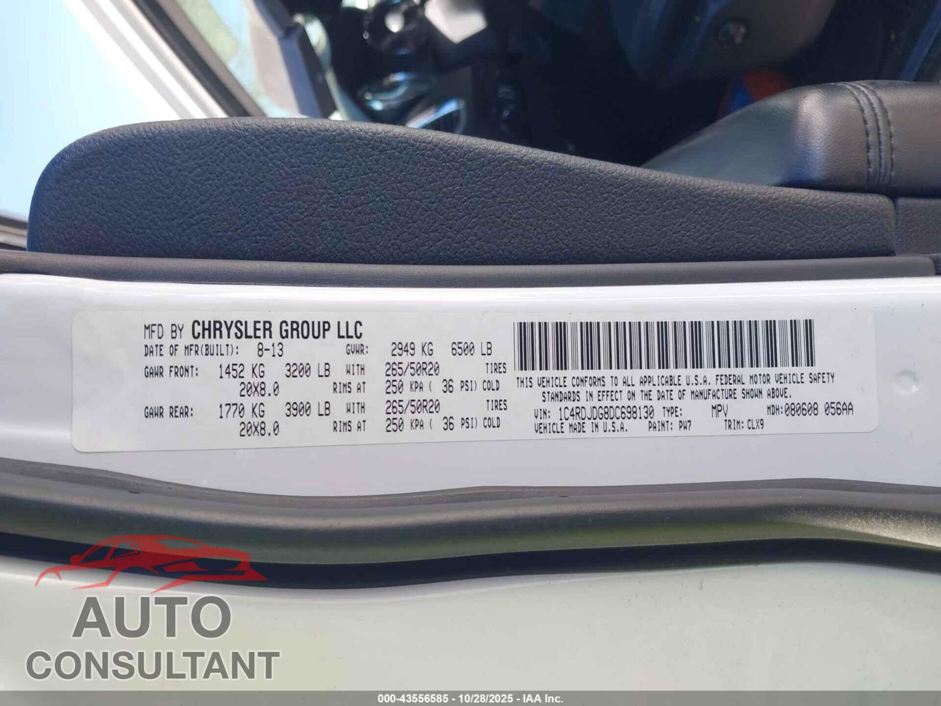 DODGE DURANGO 2013 - 1C4RDJDG8DC698130