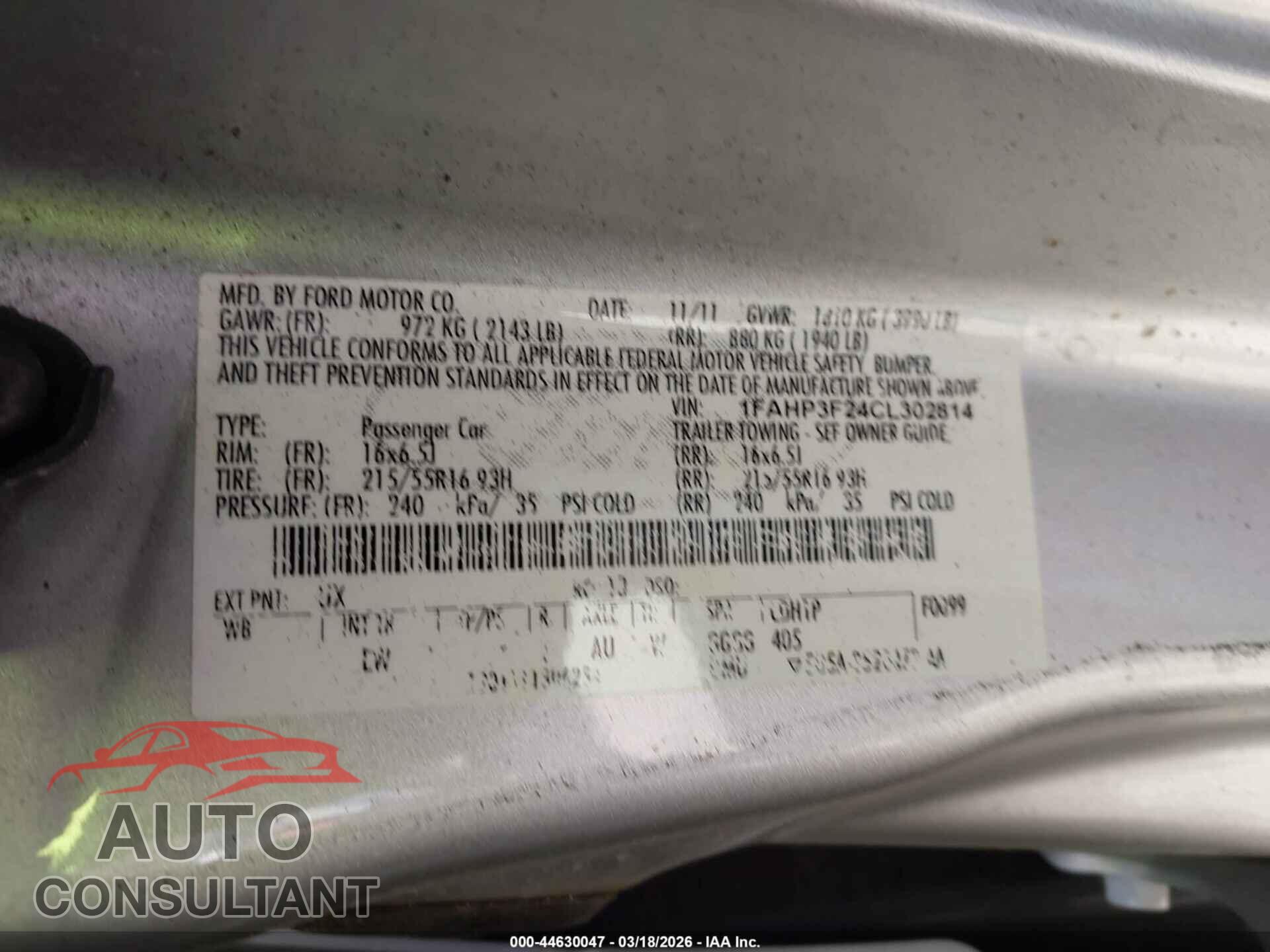 FORD FOCUS 2012 - 1FAHP3F24CL302814