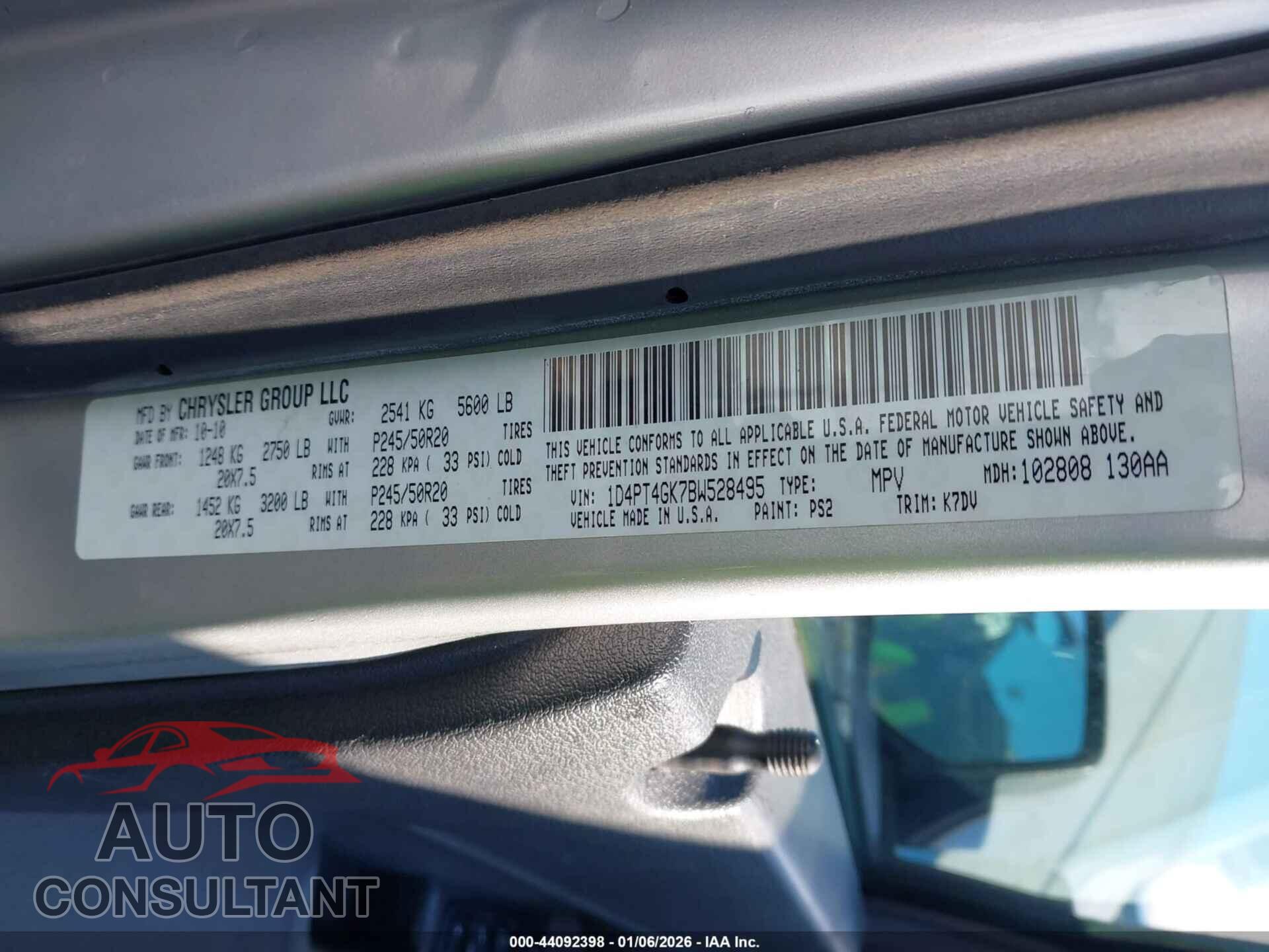 DODGE NITRO 2011 - 1D4PT4GK7BW528495