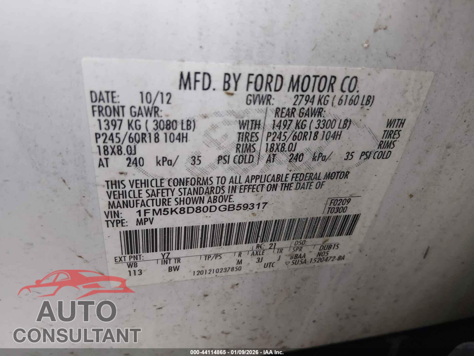 FORD EXPLORER 2013 - 1FM5K8D80DGB59317
