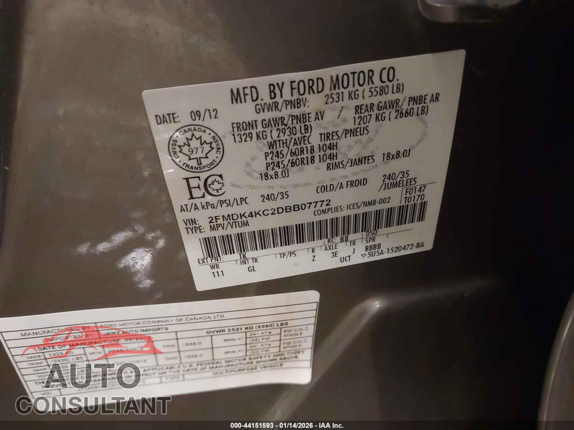 FORD EDGE 2013 - 2FMDK4KC2DBB07772