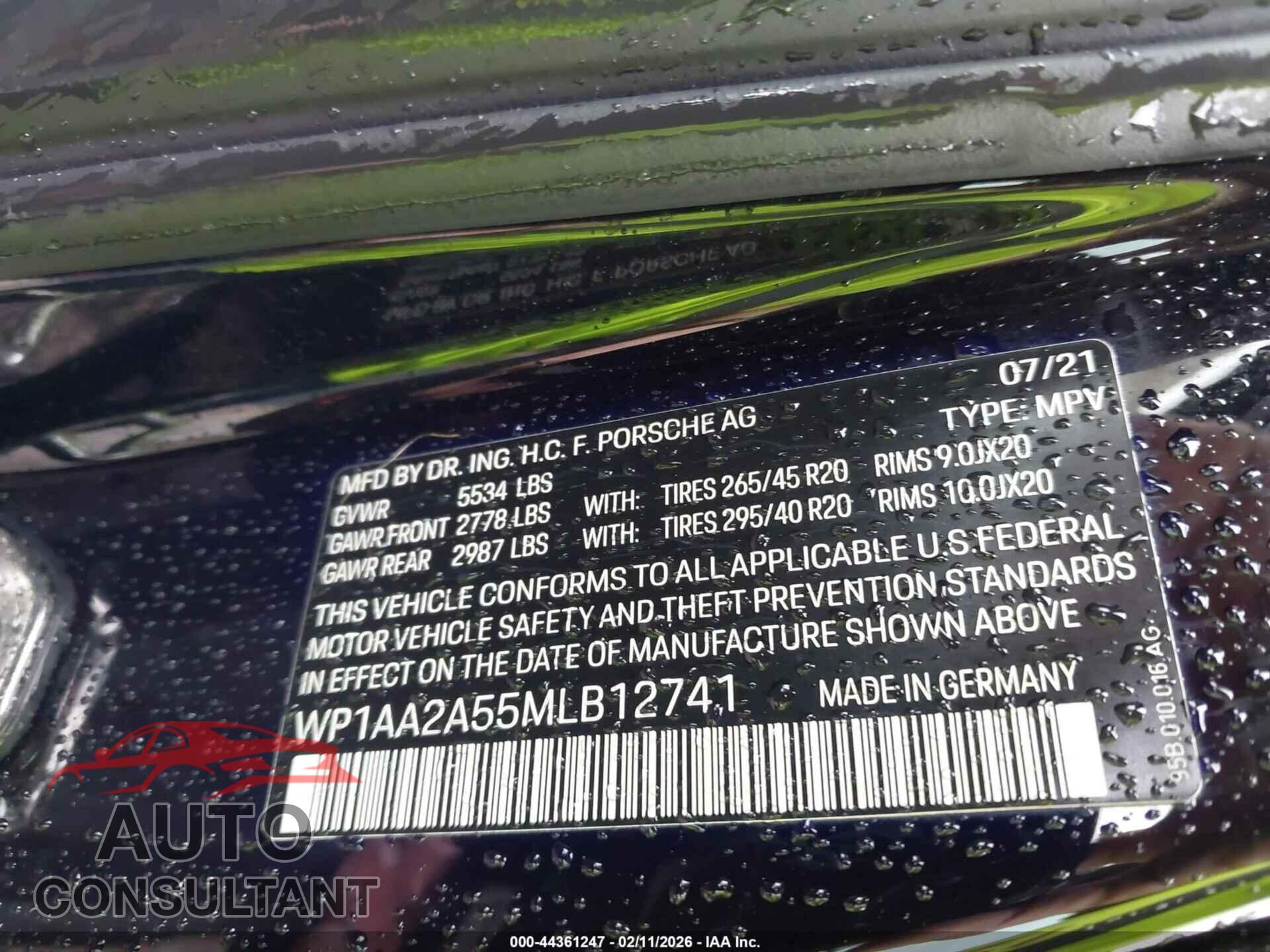 PORSCHE MACAN 2021 - WP1AA2A55MLB12741