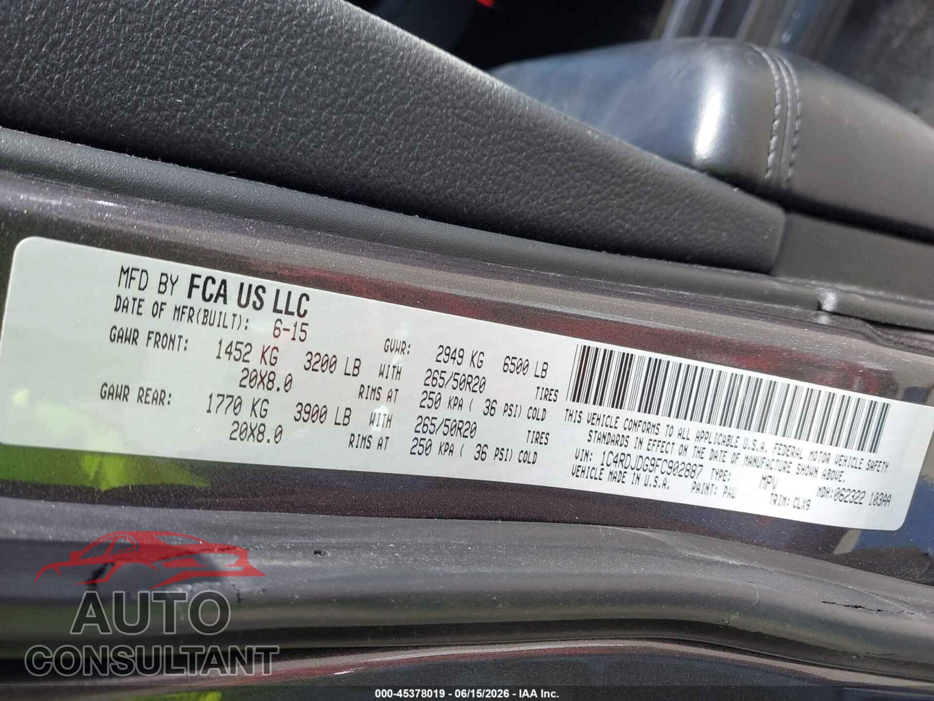 DODGE DURANGO 2015 - 1C4RDJDG9FC902887