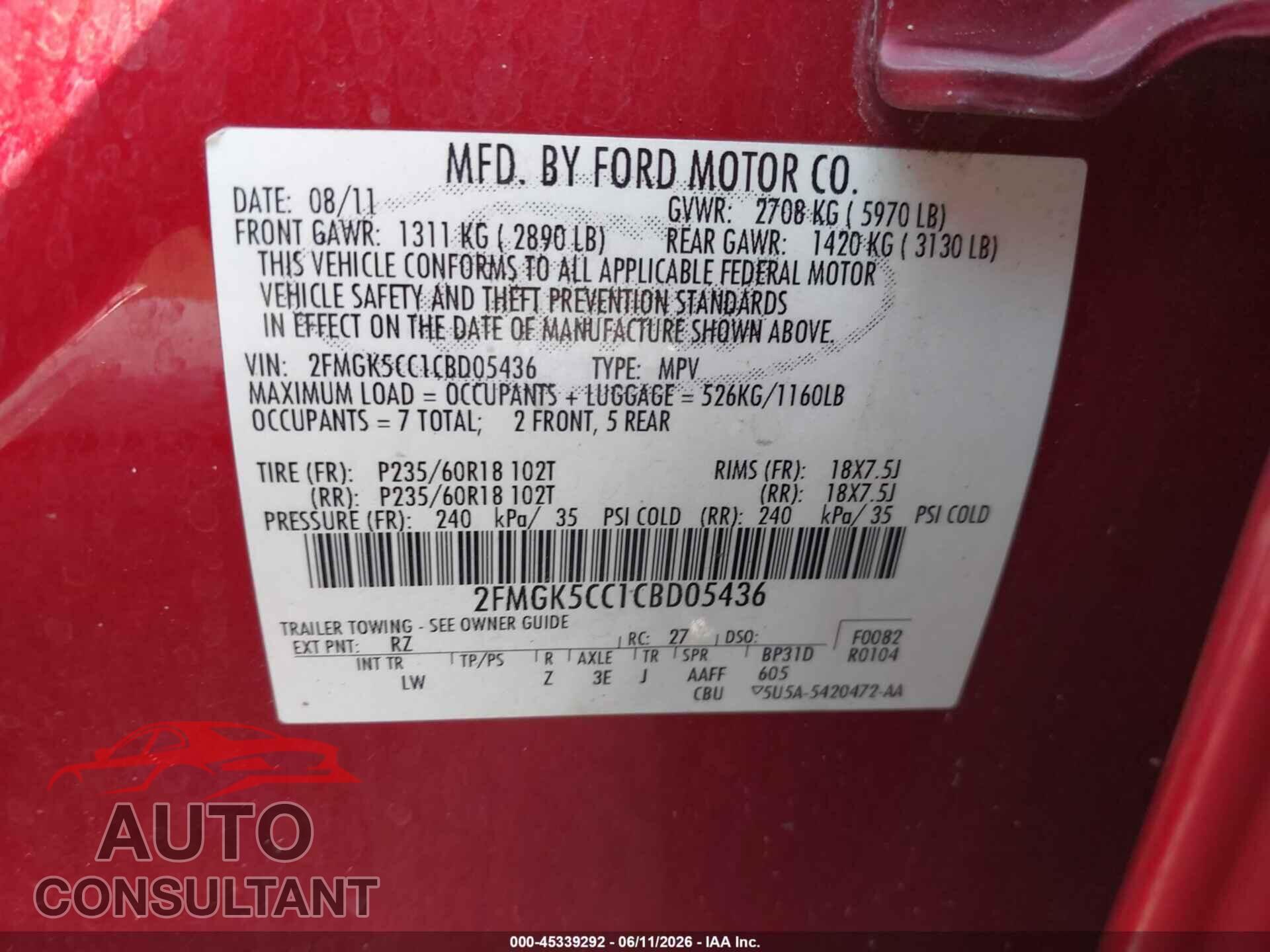 FORD FLEX 2012 - 2FMGK5CC1CBD05436