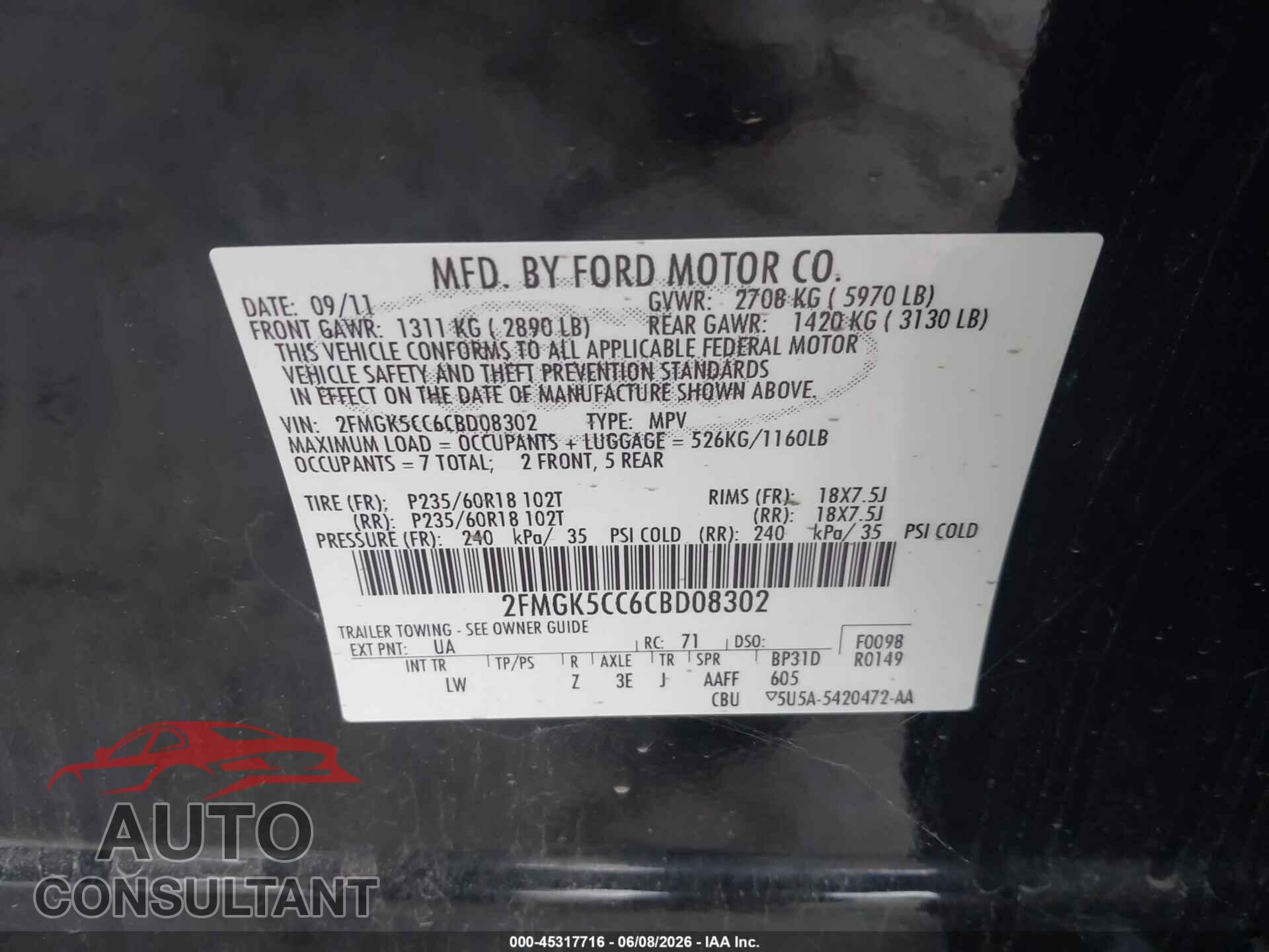 FORD FLEX 2012 - 2FMGK5CC6CBD08302
