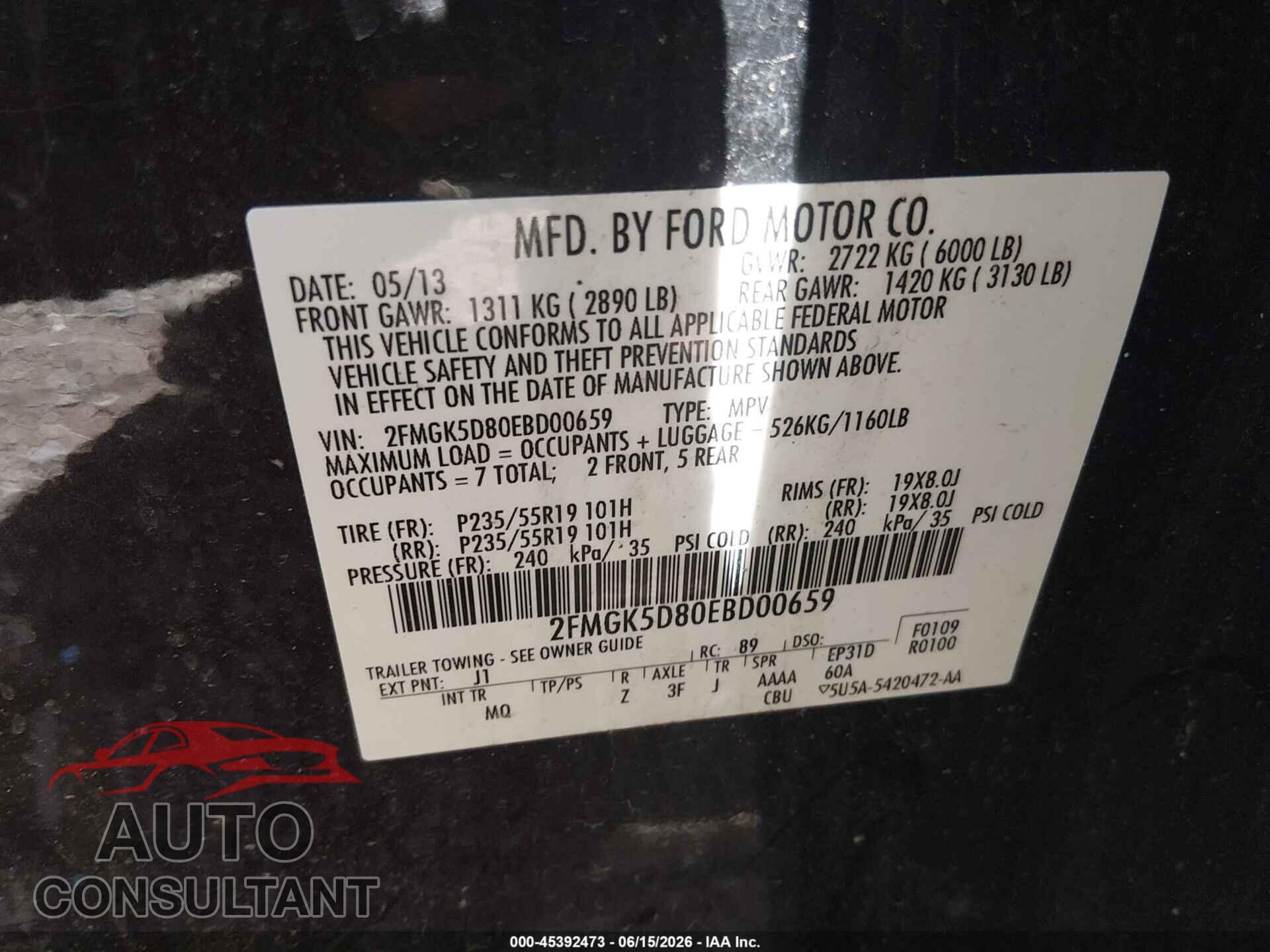 FORD FLEX 2014 - 2FMGK5D80EBD00659