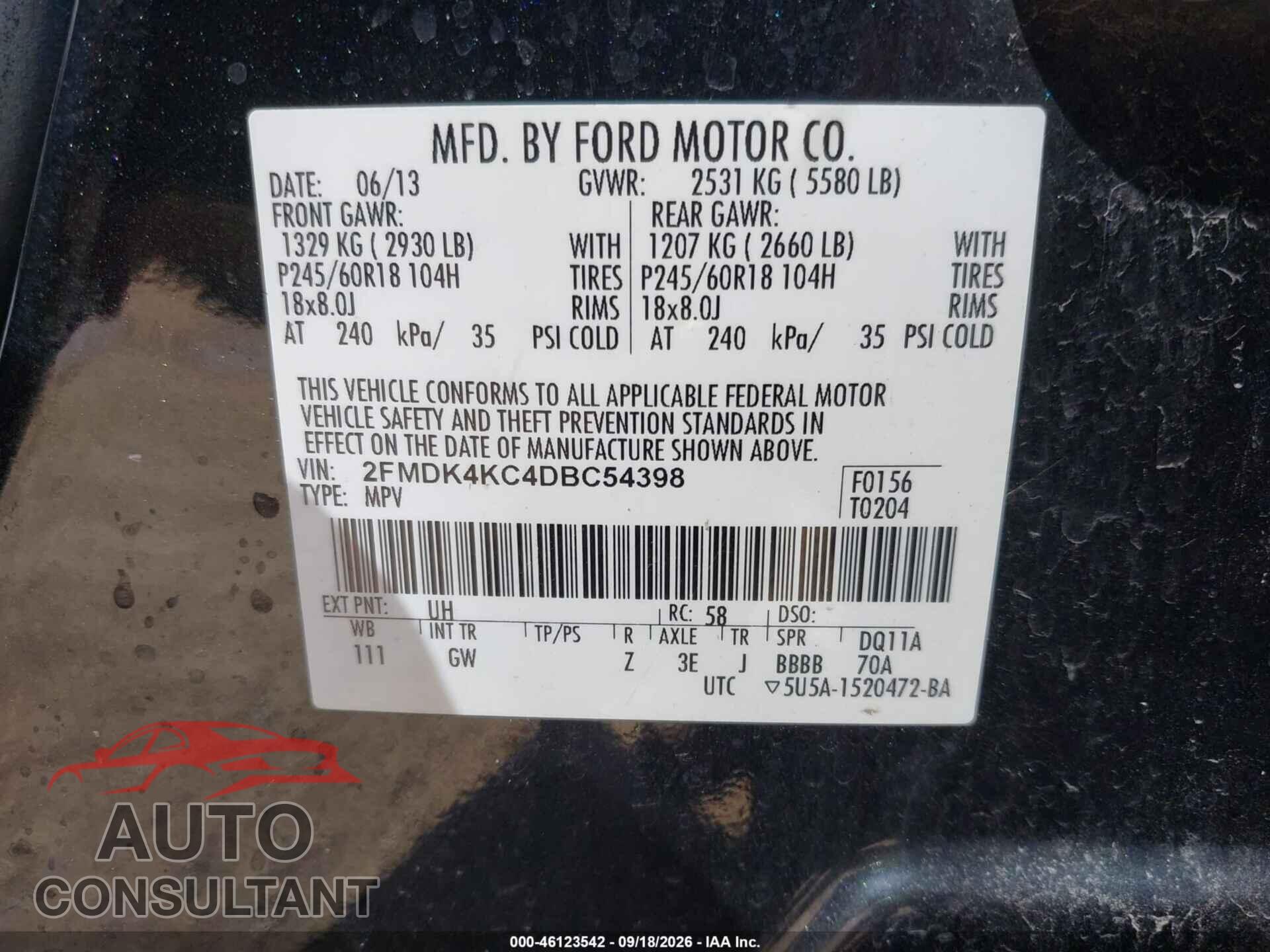 FORD EDGE 2013 - 2FMDK4KC4DBC54398