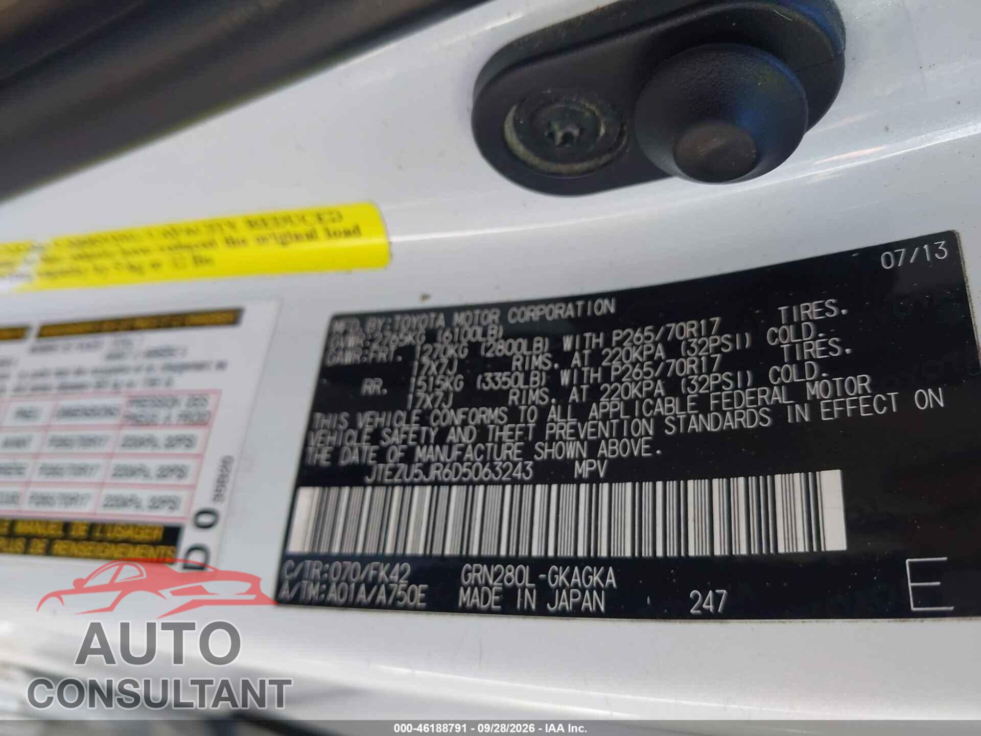 TOYOTA 4RUNNER 2013 - JTEZU5JR6D5063243