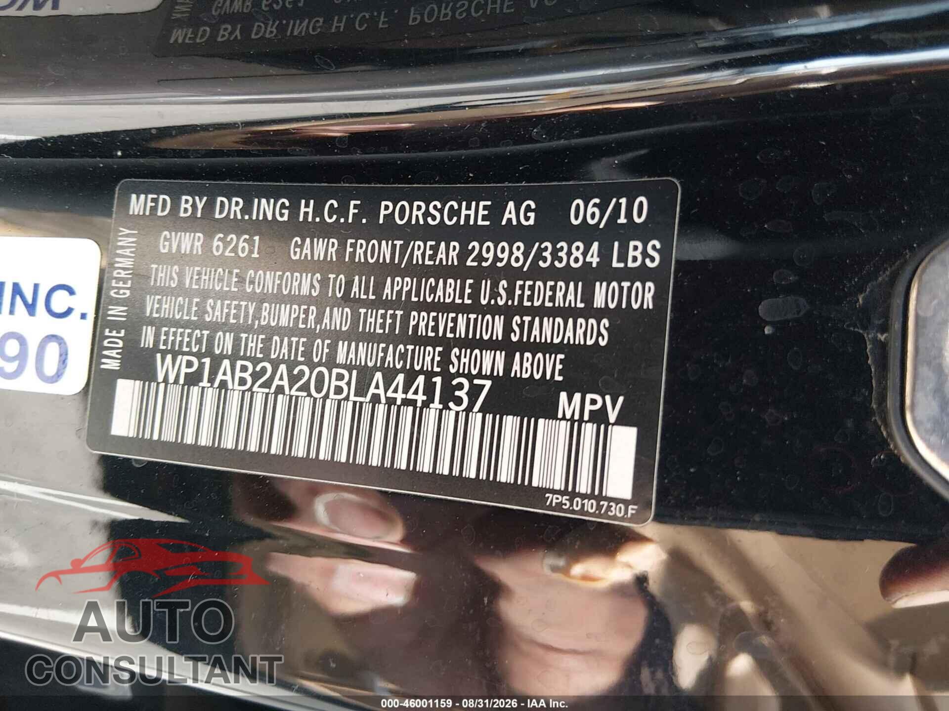 PORSCHE CAYENNE 2011 - WP1AB2A20BLA44137