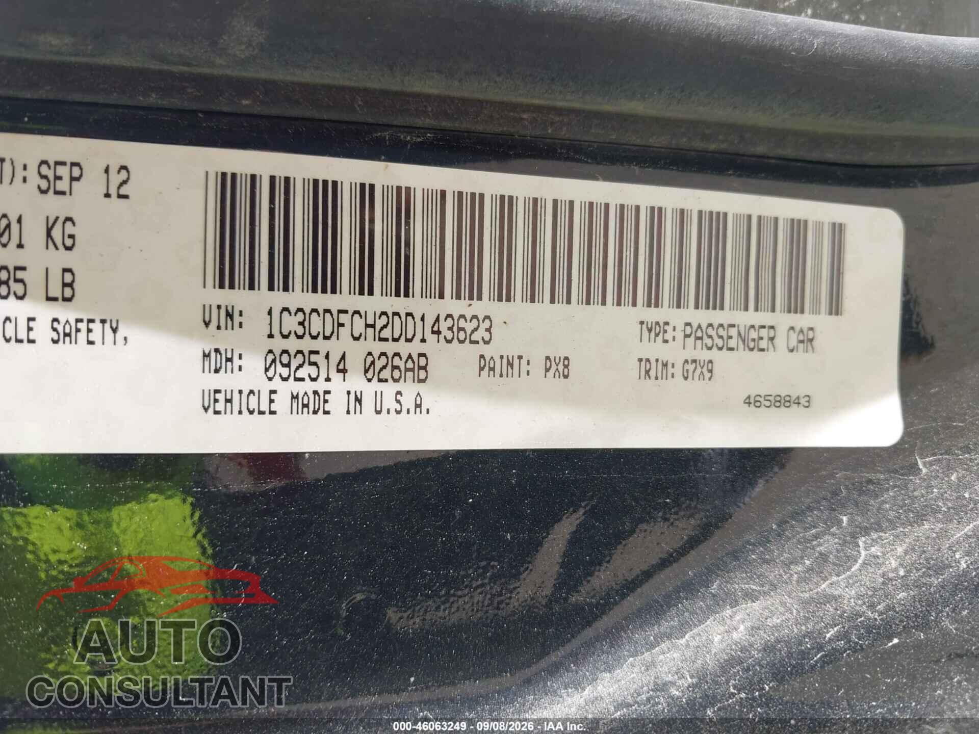 DODGE DART 2013 - 1C3CDFCH2DD143623