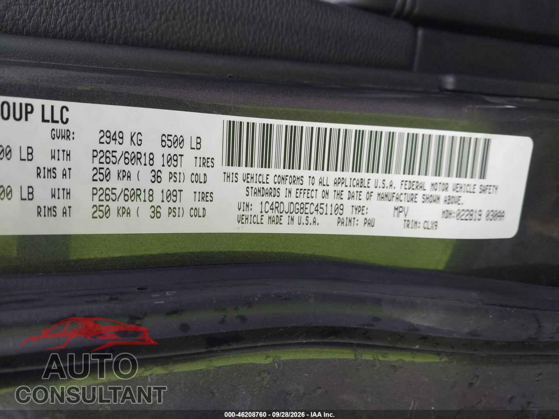 DODGE DURANGO 2014 - 1C4RDJDG8EC451109