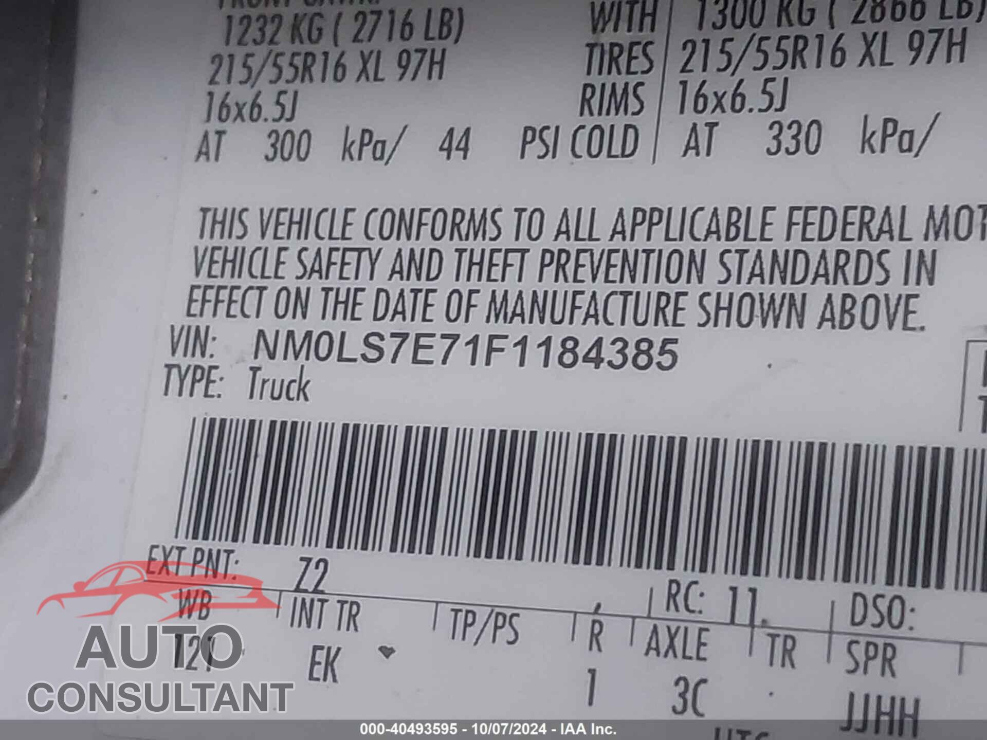 FORD TRANSIT CONNECT 2015 - NM0LS7E71F1184385