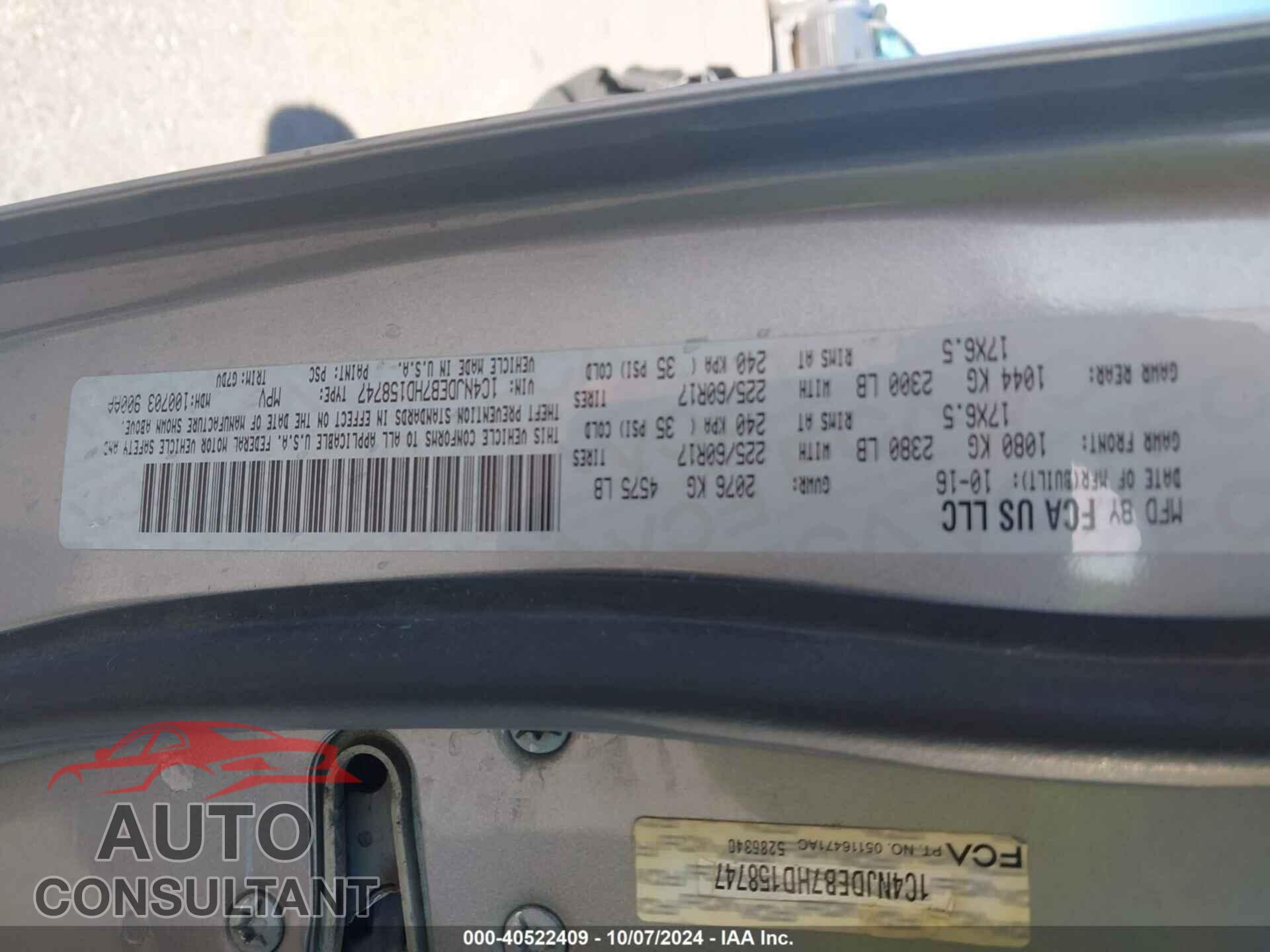 JEEP COMPASS 2017 - 1C4NJDEB7HD158747