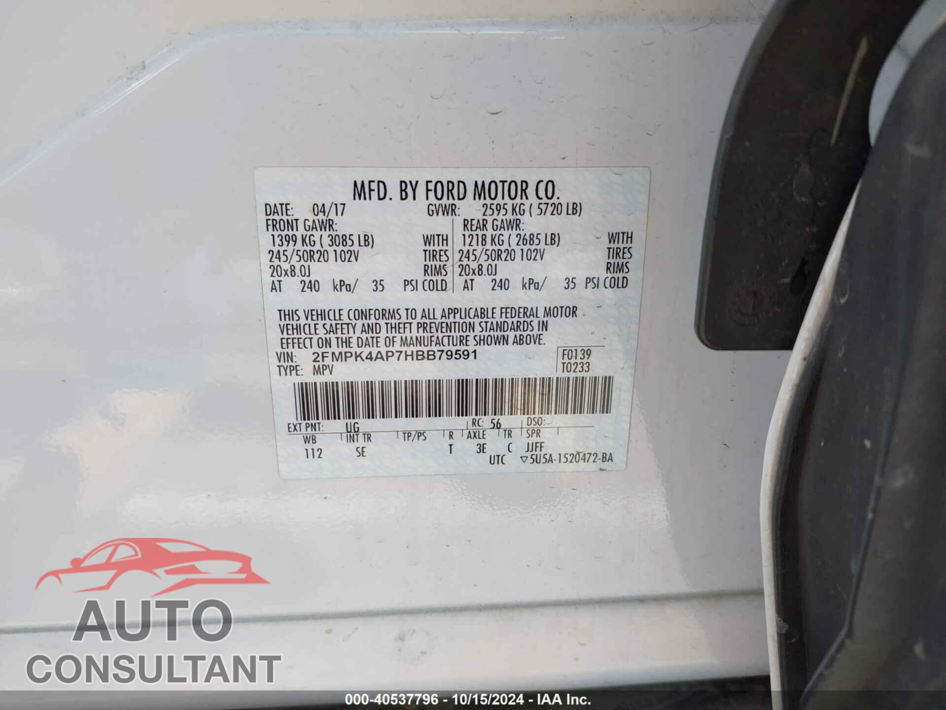 FORD EDGE 2017 - 2FMPK4AP7HBB79591