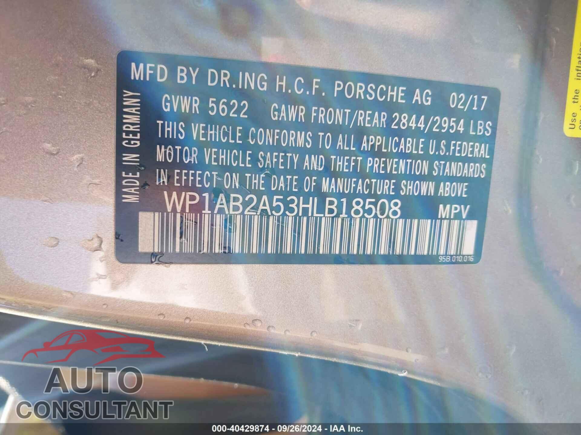 PORSCHE MACAN 2017 - WP1AB2A53HLB18508
