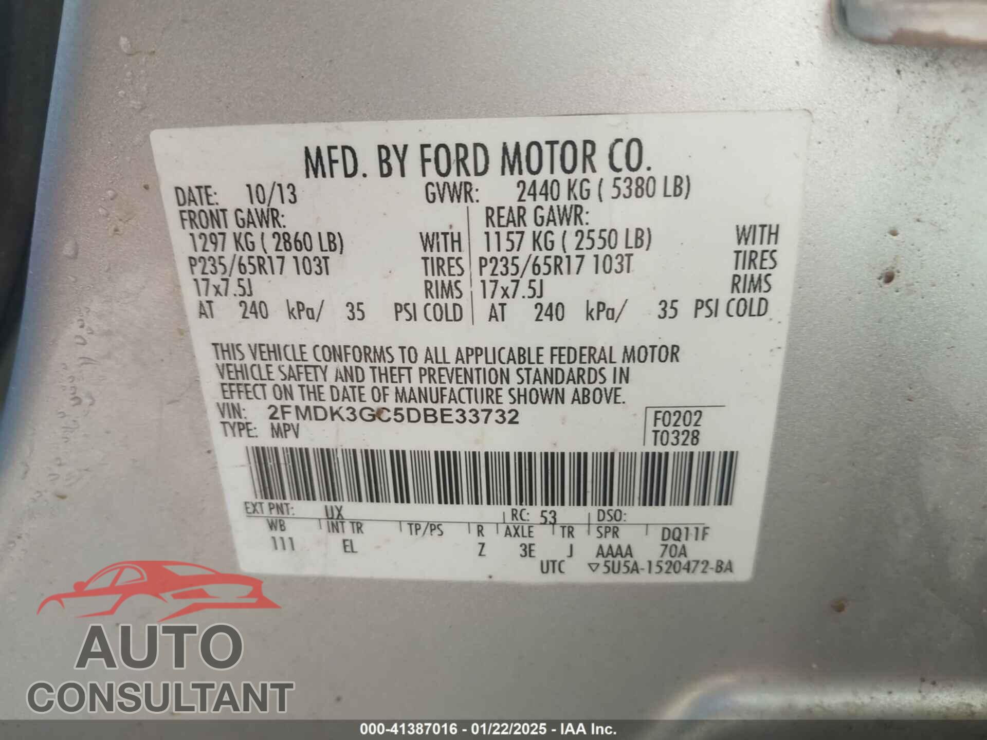 FORD EDGE 2013 - 2FMDK3GC5DBE33732