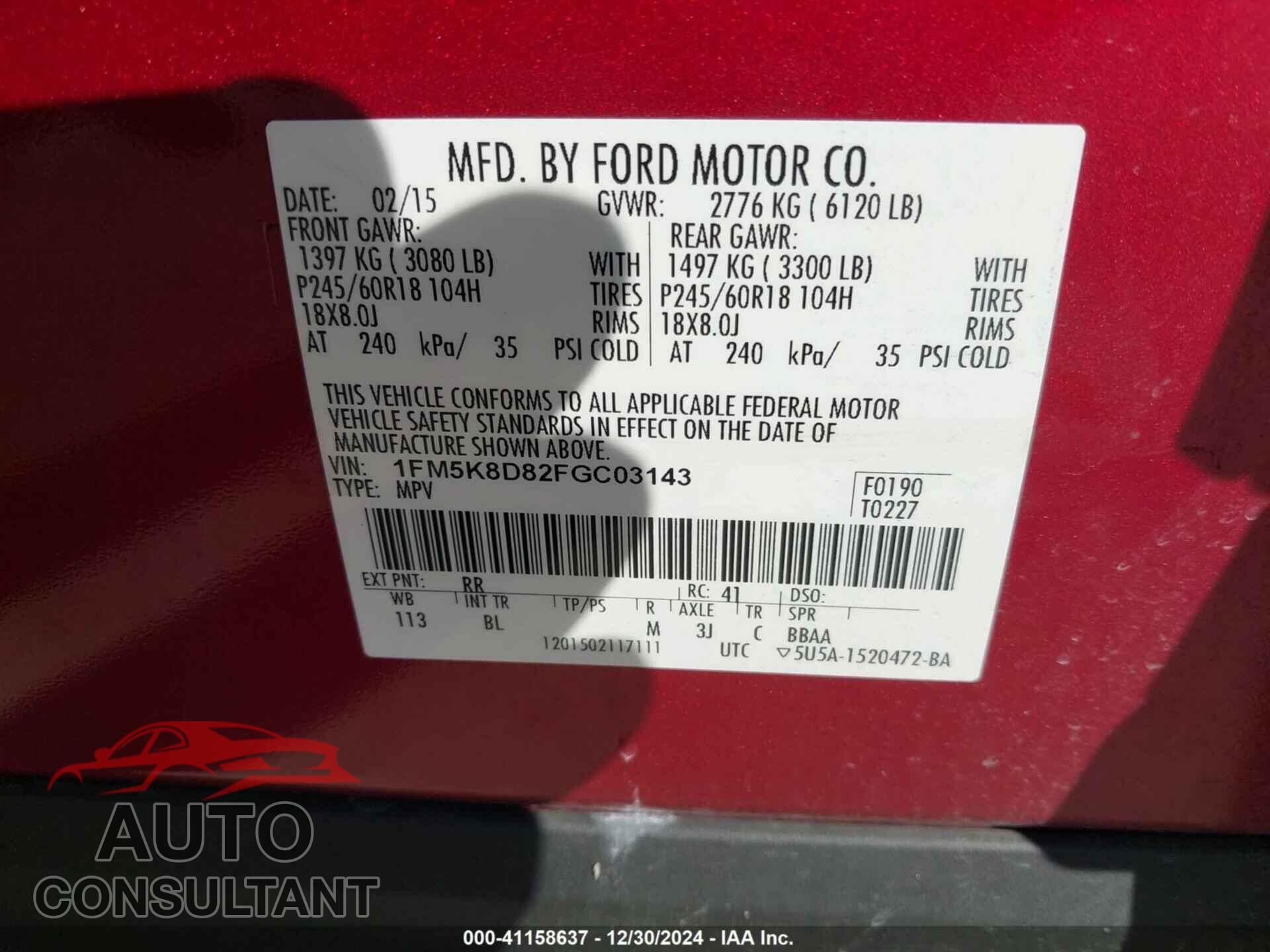 FORD EXPLORER 2015 - 1FM5K8D82FGC03143