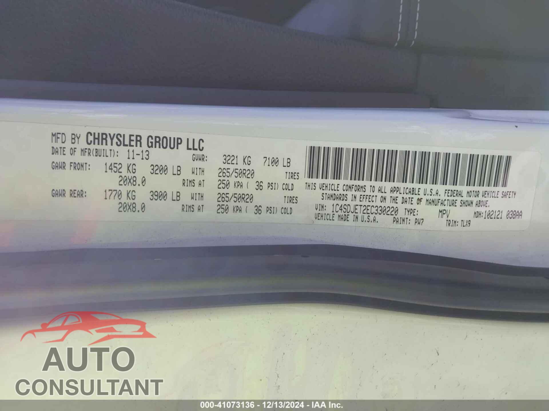 DODGE DURANGO 2014 - 1C4SDJET2EC330220
