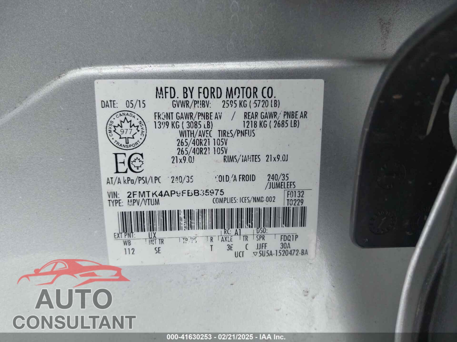 FORD EDGE 2015 - 2FMTK4AP9FBB35975