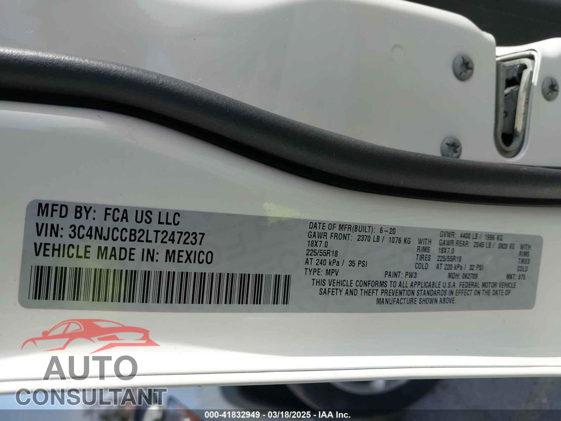 JEEP COMPASS 2020 - 3C4NJCCB2LT247237