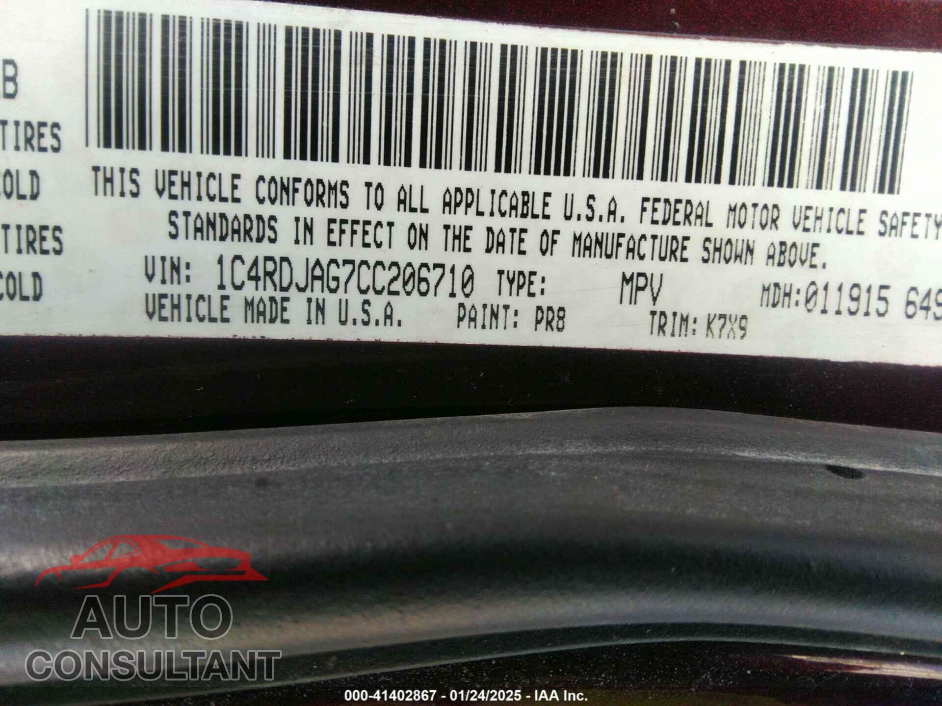 DODGE DURANGO 2012 - 1C4RDJAG7CC206710
