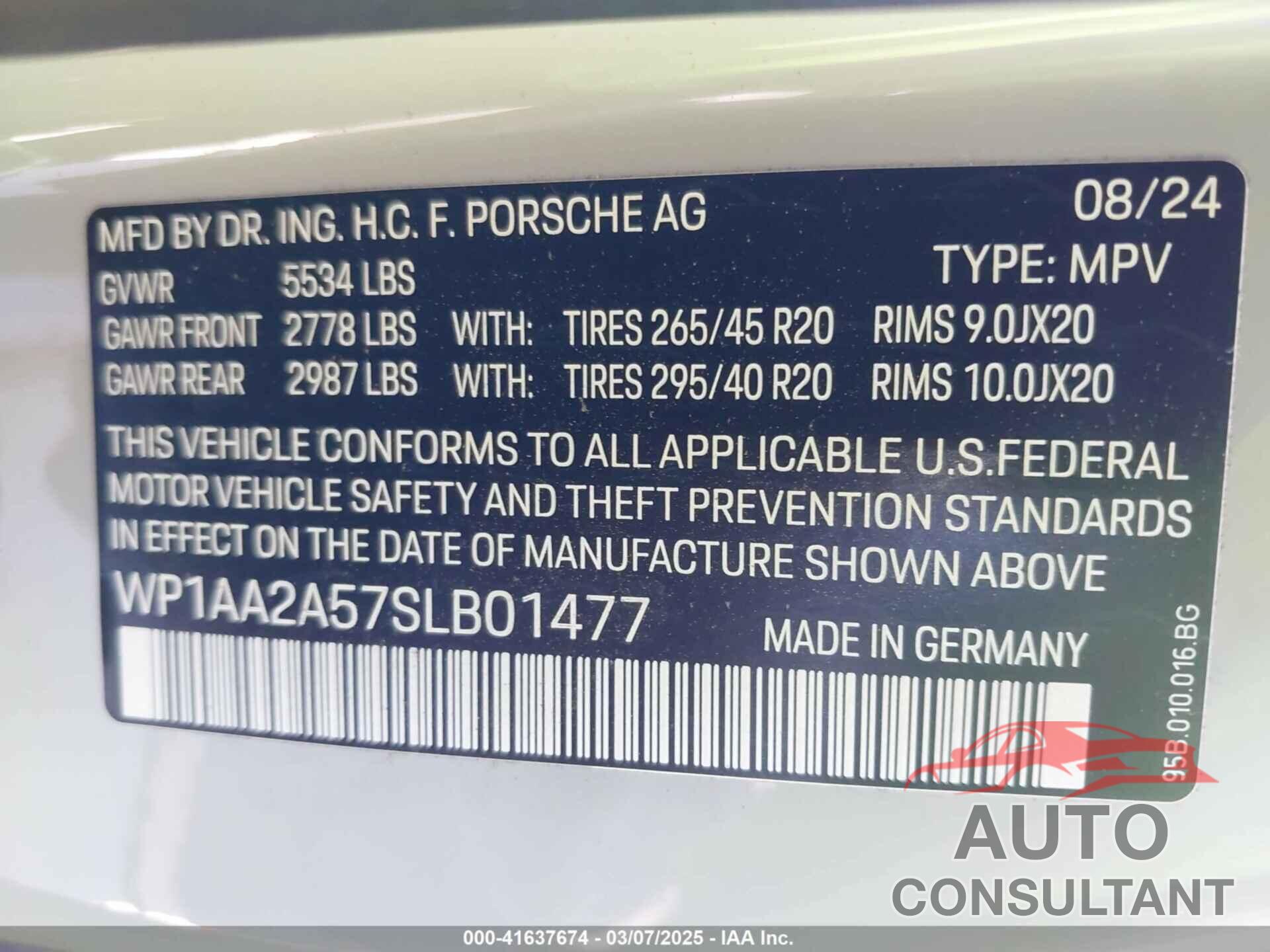 PORSCHE MACAN 2025 - WP1AA2A57SLB01477