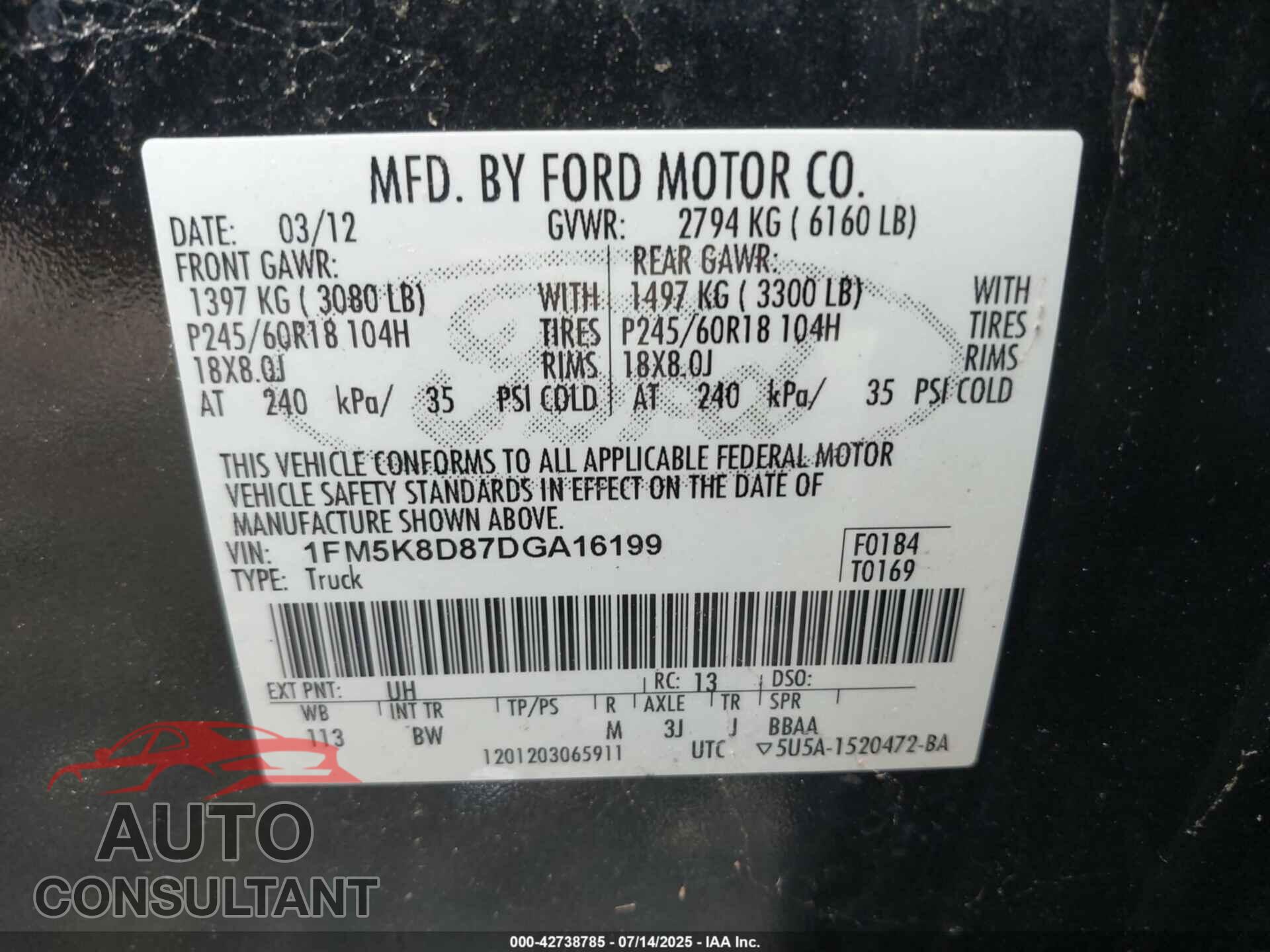 FORD EXPLORER 2013 - 1FM5K8D87DGA16199