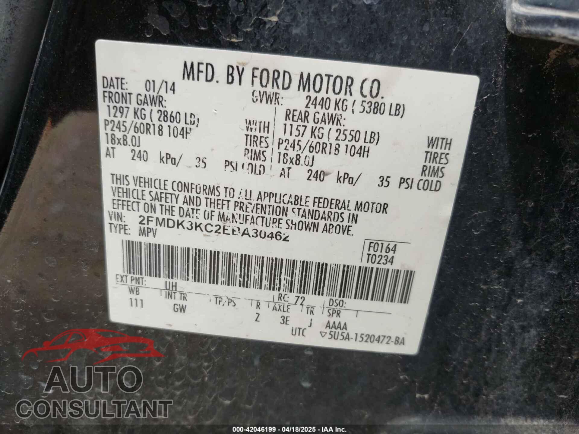 FORD EDGE 2014 - 2FMDK3KC2EBA30462