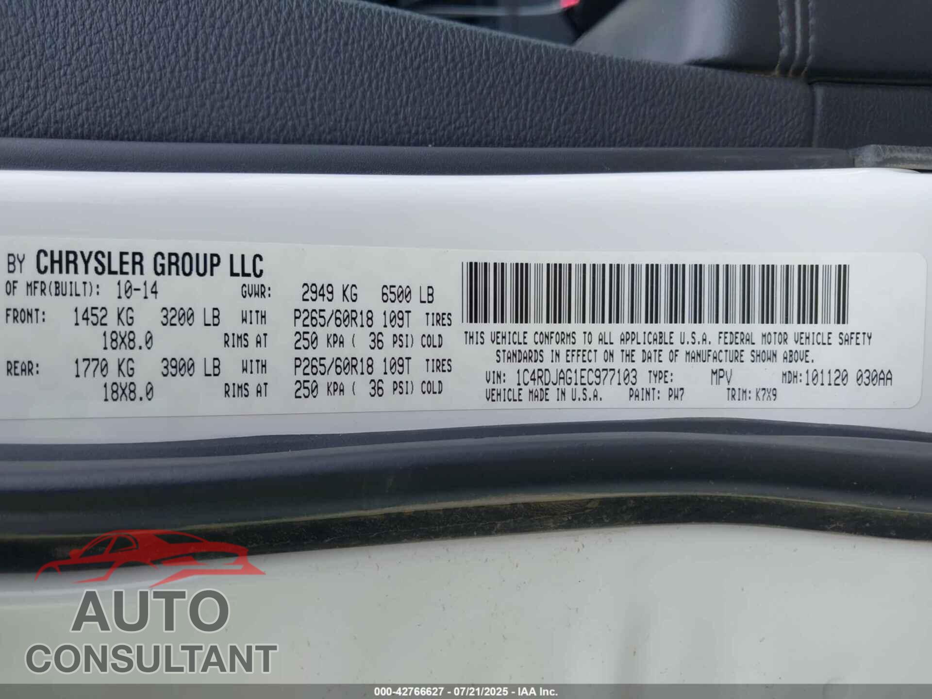 DODGE DURANGO 2014 - 1C4RDJAG1EC977103