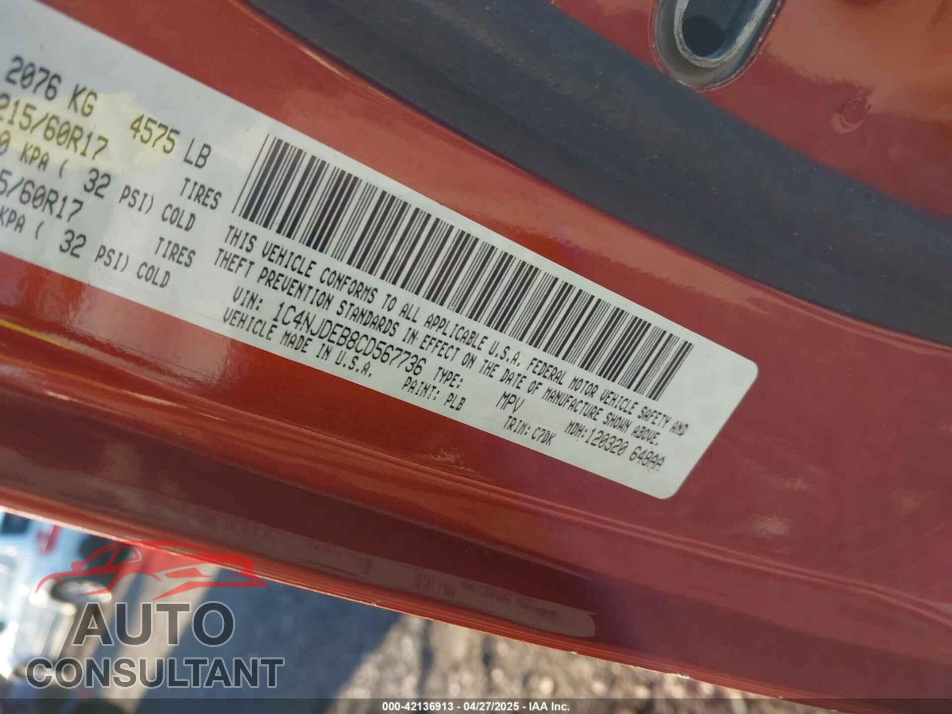 JEEP COMPASS 2012 - 1C4NJDEB8CD567736