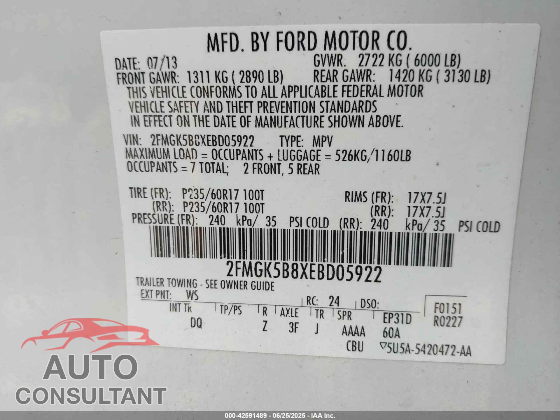 FORD FLEX 2014 - 2FMGK5B8XEBD05922